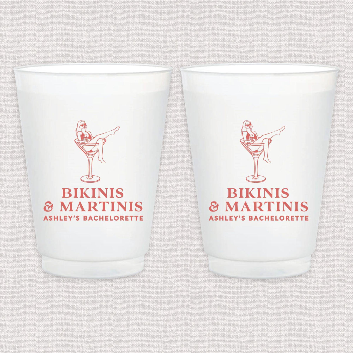 Bikinis and Martinis Bachelorette Frosted Plastic Cups
