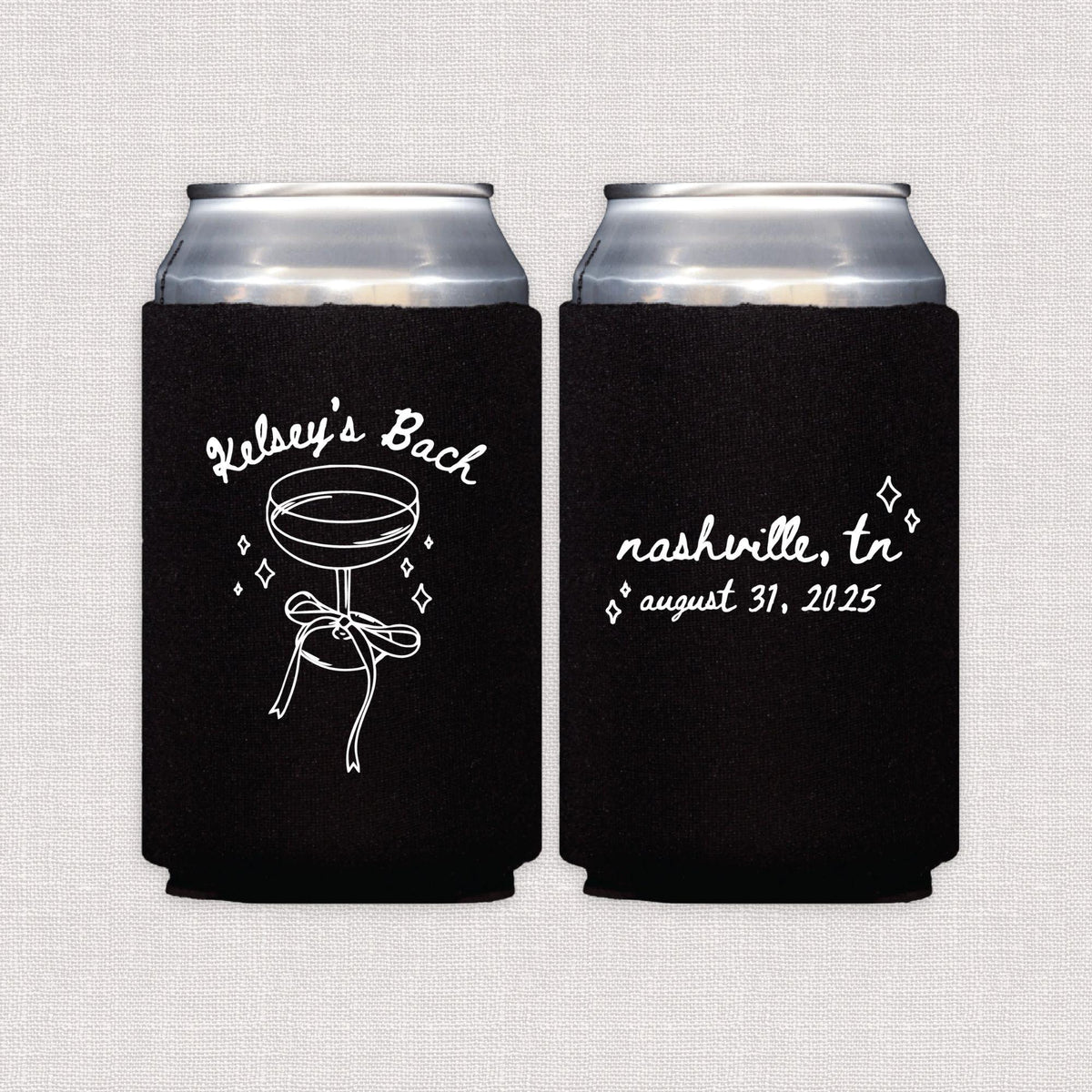 Champagne & Bows Personalized Bachelorette Can Cooler