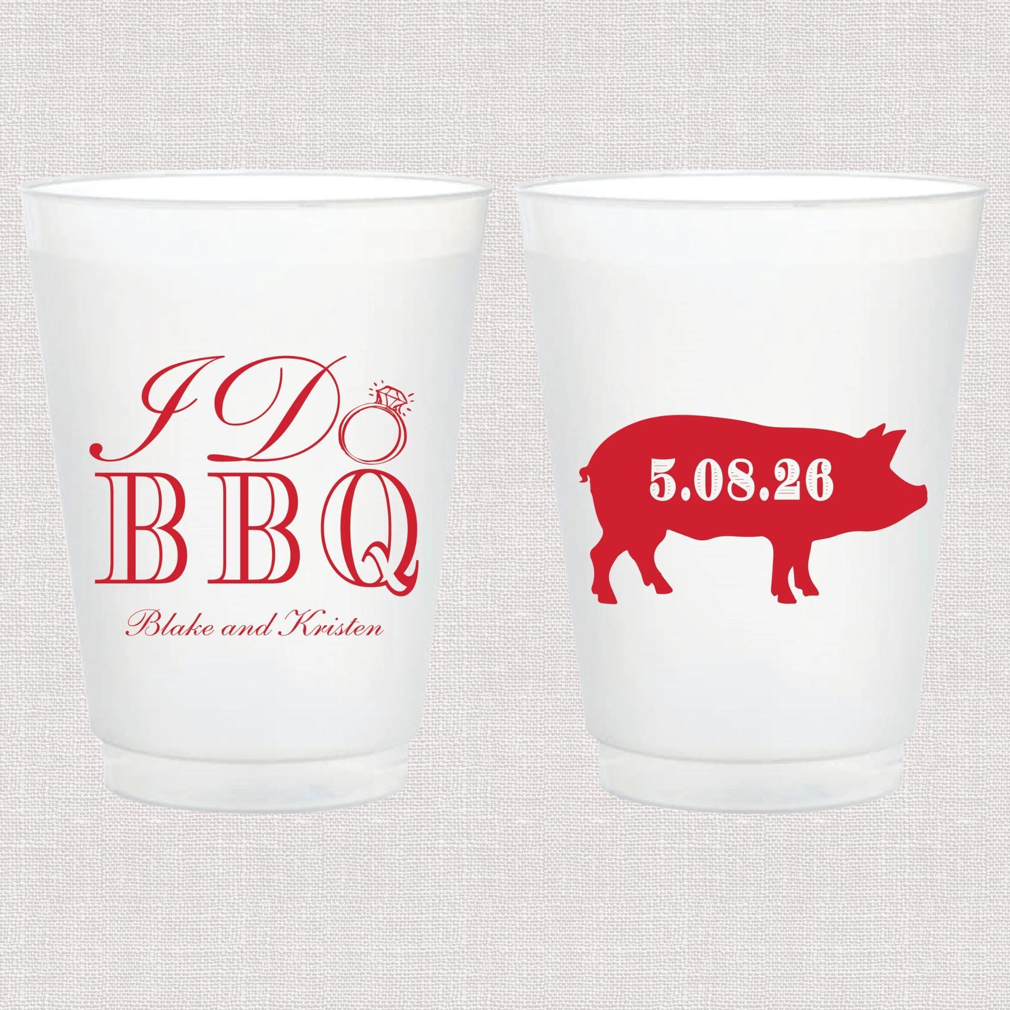 I Do BBQ with Pig Personalized Frosted Wedding Cups