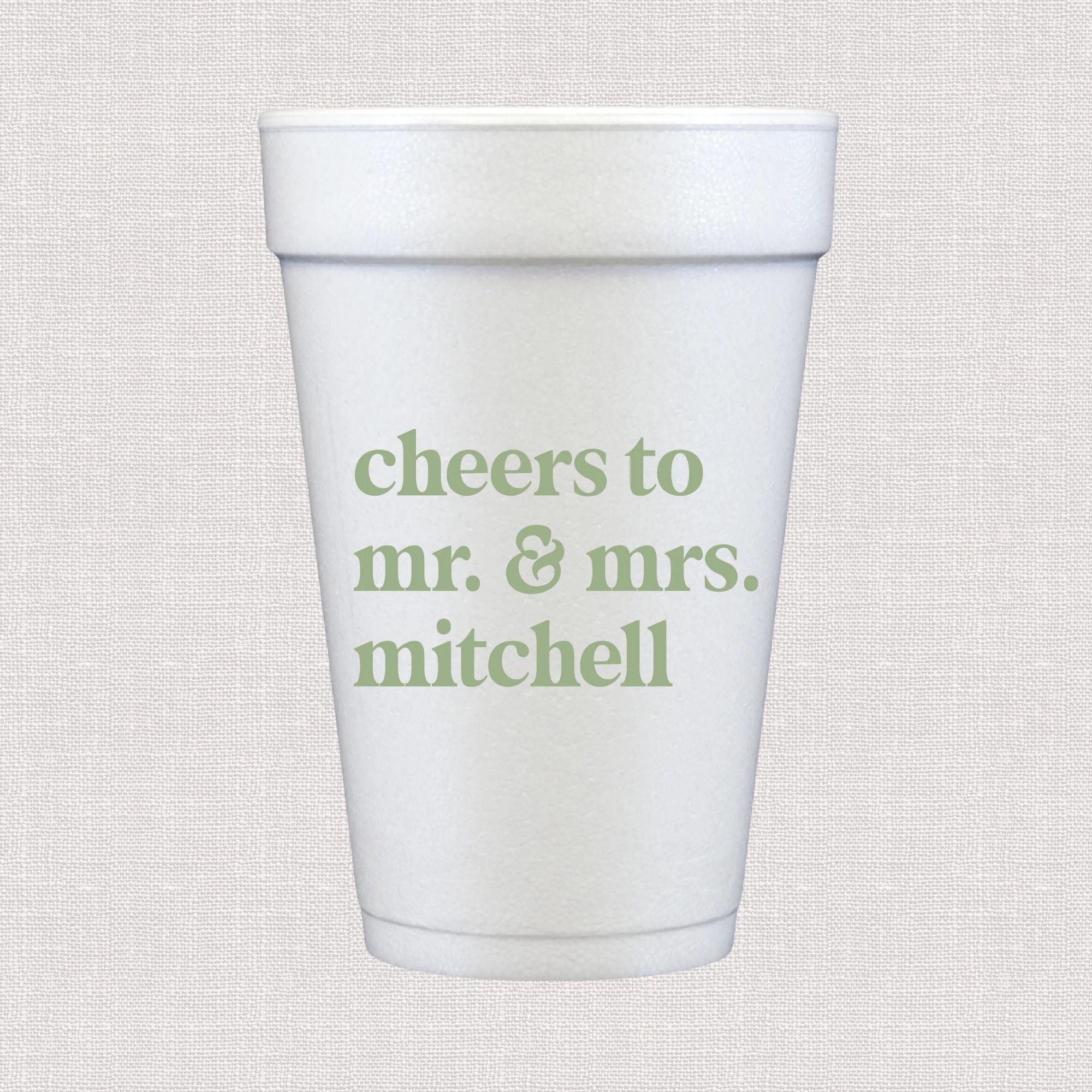 Custom Last Name Personalized Foam Wedding Cups