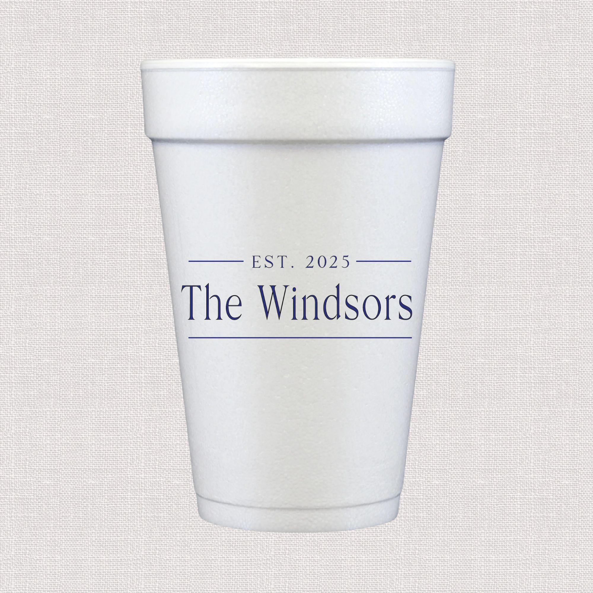 Custom Last Name Personalized Foam Wedding Cups