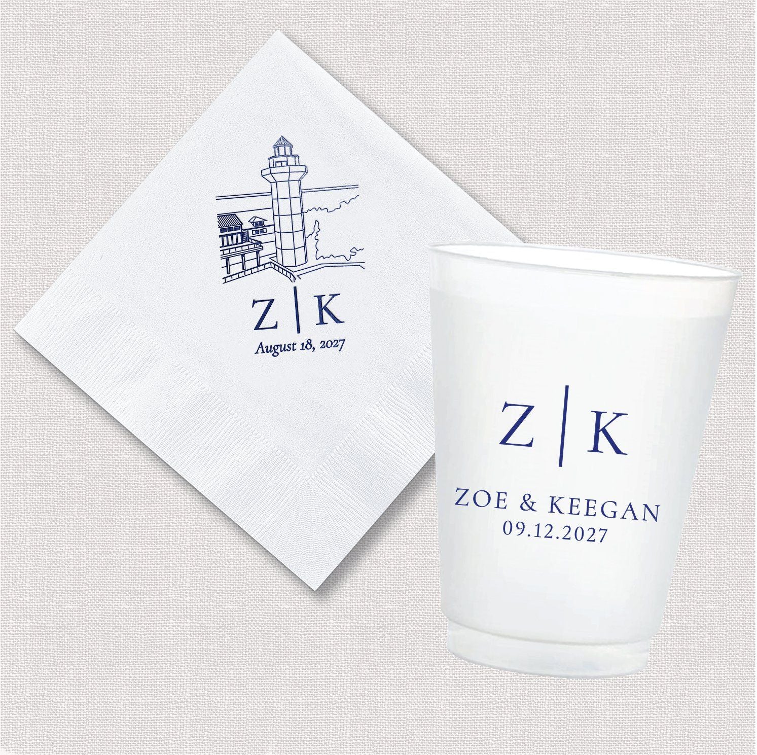Venue Initials Bundle Cocktail Napkins and Shatterproof Cups Bundle Main Photo – Rubi and Lib