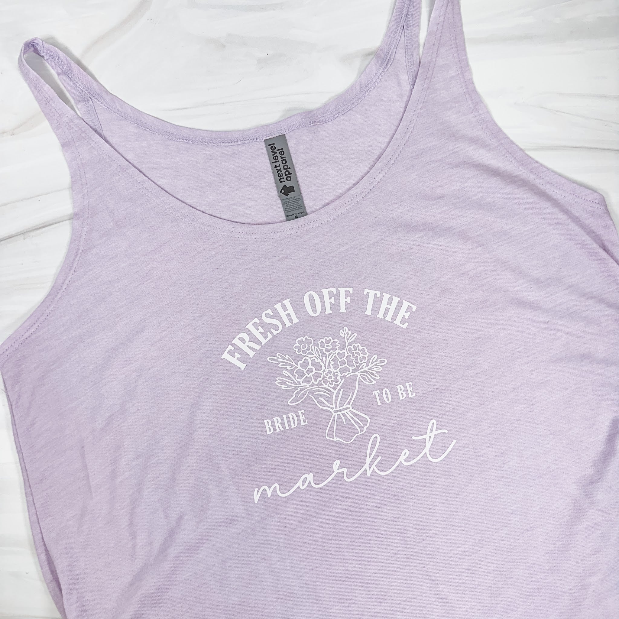 Lavender Fresh Off the Market bride to be bachelorette festival tank with floral design
