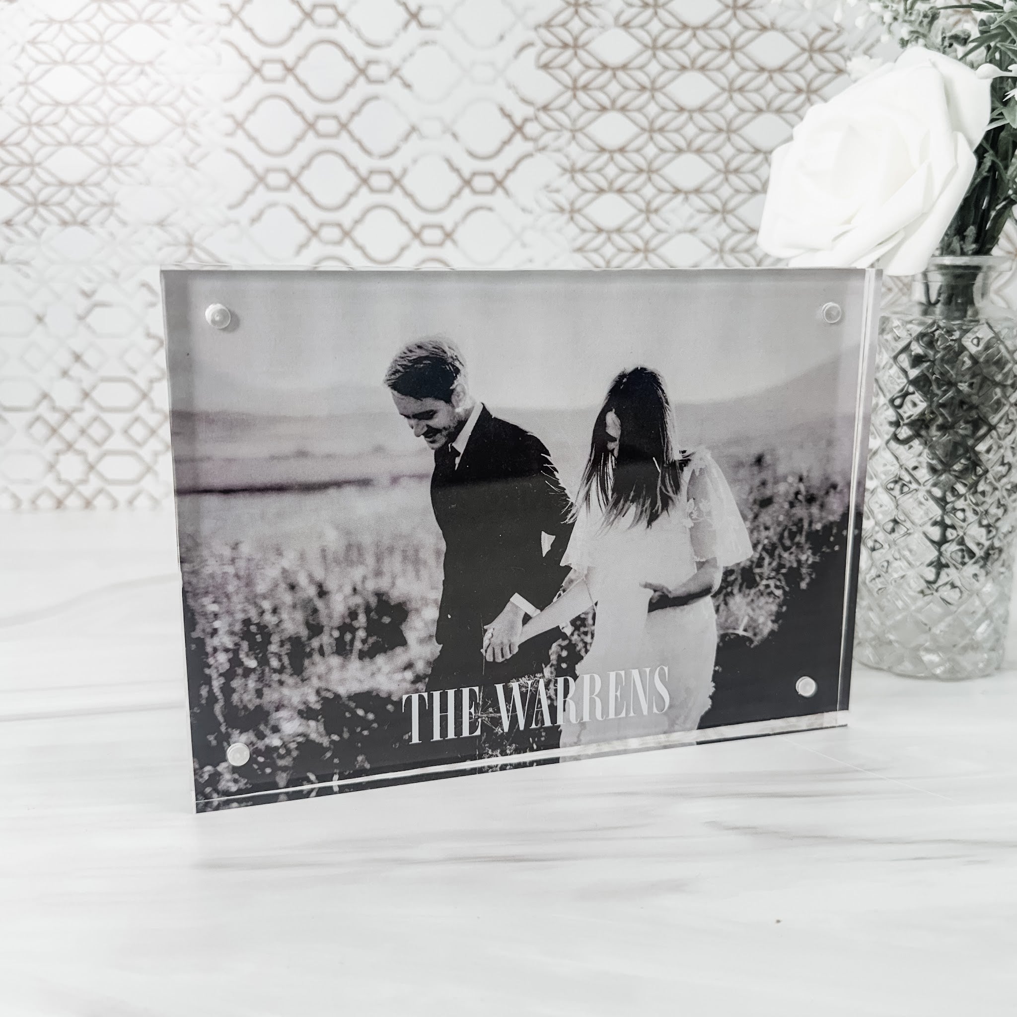 Personalized 5x7 acrylic block frame, custom name wedding keepsake
