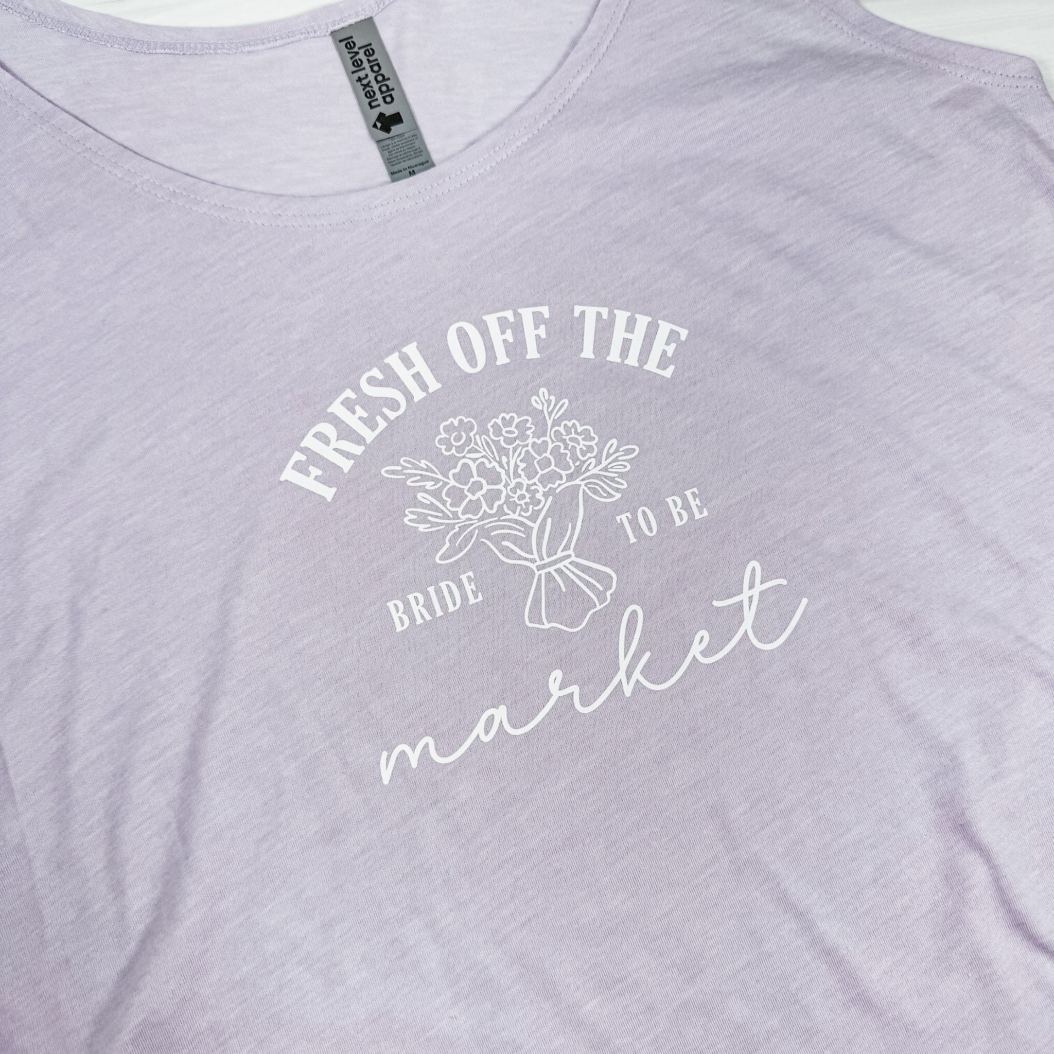 Bride to be bachelorette tank with fresh off the market floral graphic