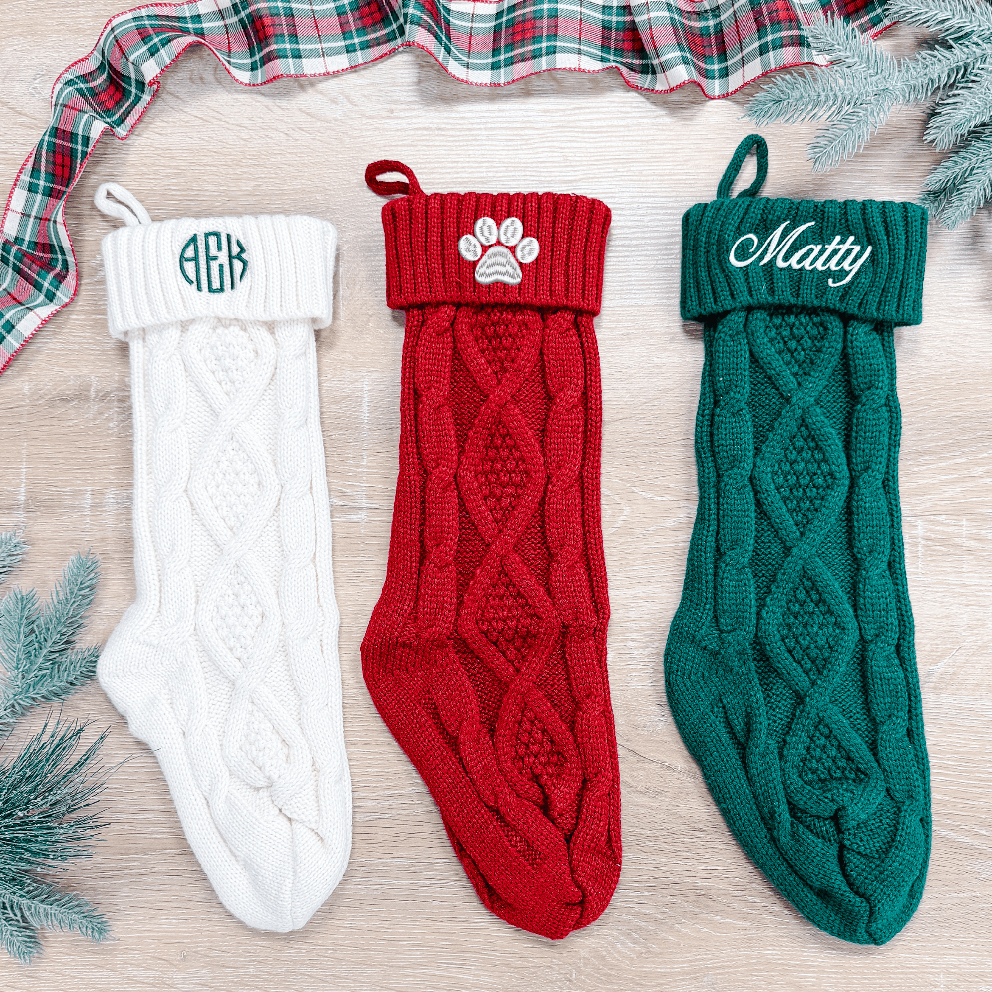 Personalized Embroidered Cable Knit Christmas Stocking