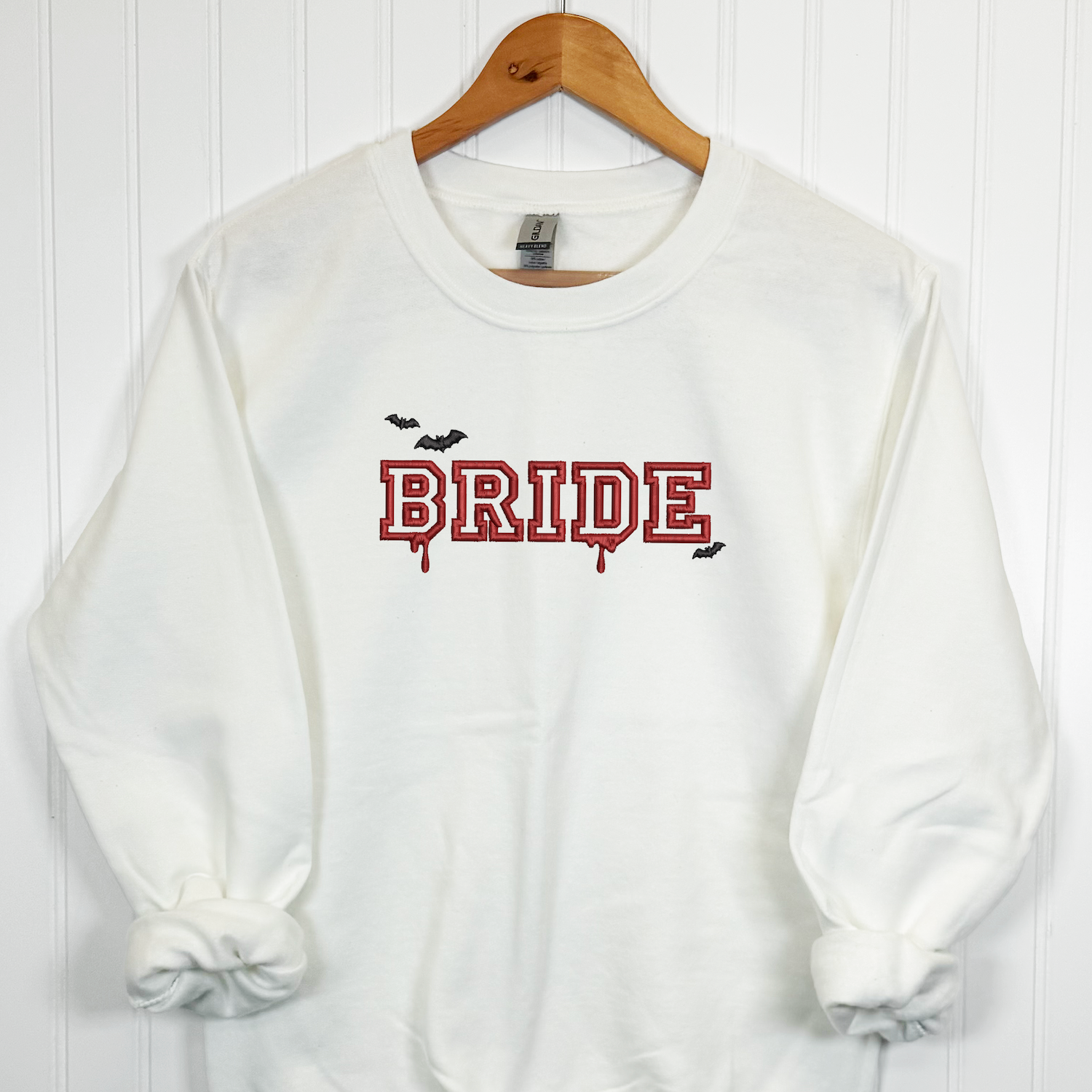 Bride Halloween Sweatshirt Embroidered Bat Design White – Rubi and Lib