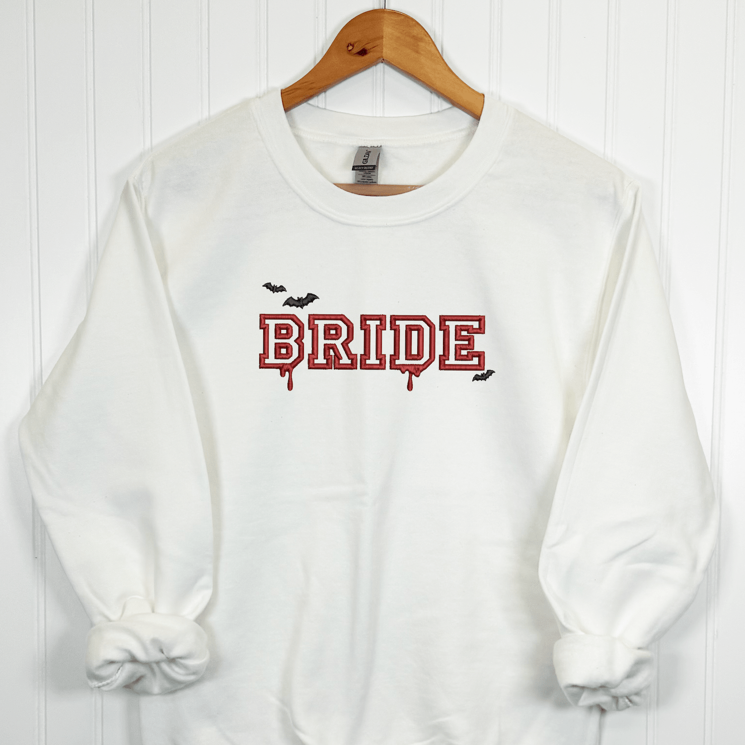 Bride Halloween Sweatshirt Embroidered Bat Design White – Rubi and Lib