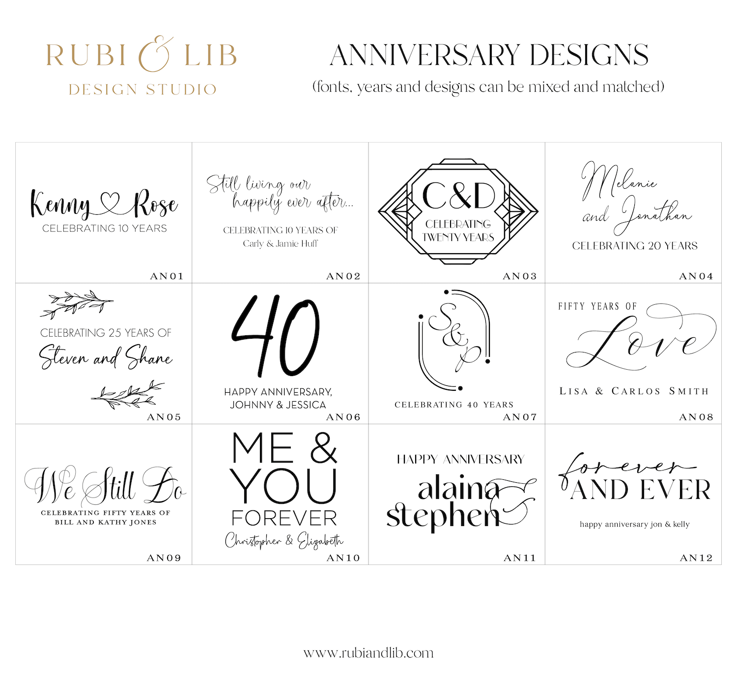 Anniversary personalized design options chart