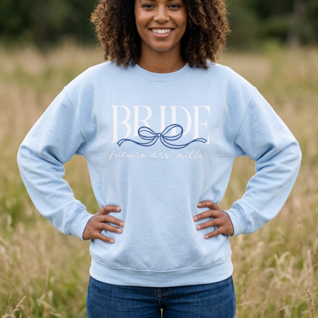 Bow Bride sweatshirt in ash gray - unisex bridal crewneck sweatshirt with bow design