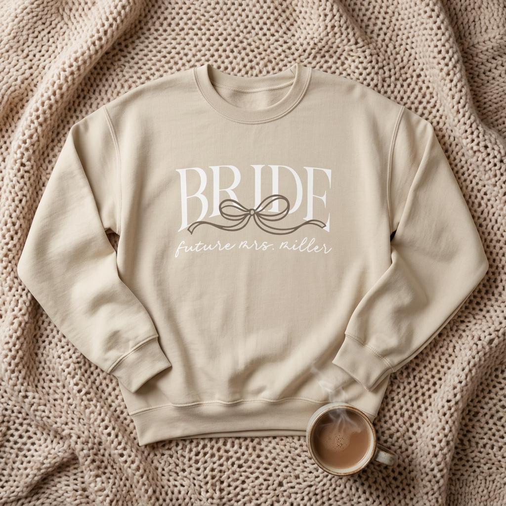 Bow Bride sweatshirt in sand - neutral tone bridal crewneck with bow graphic