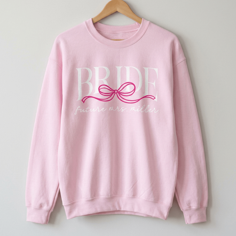 Bow Bride sweatshirt in light pink - cozy bridal crewneck gift for bride-to-be
