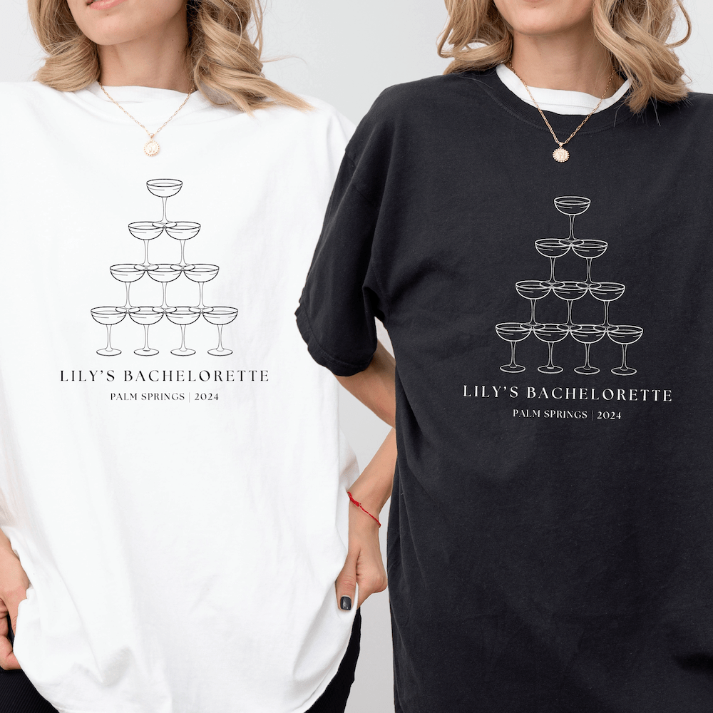 Champagne Tower Bachelorette T-Shirt - T-Shirt Bachelorette DTF