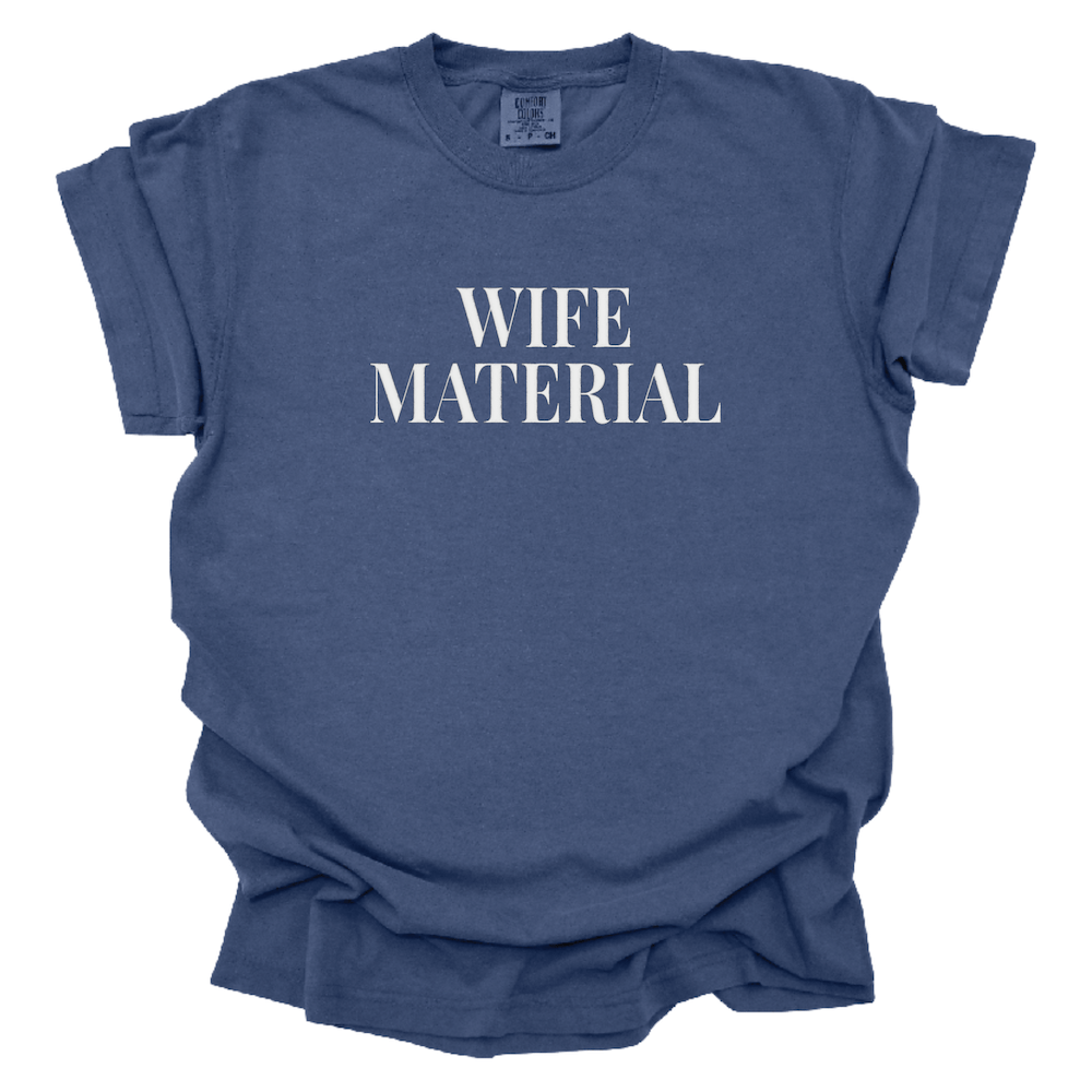 Wife Material Puff Print T-Shirt - Embroidery - Tshirt