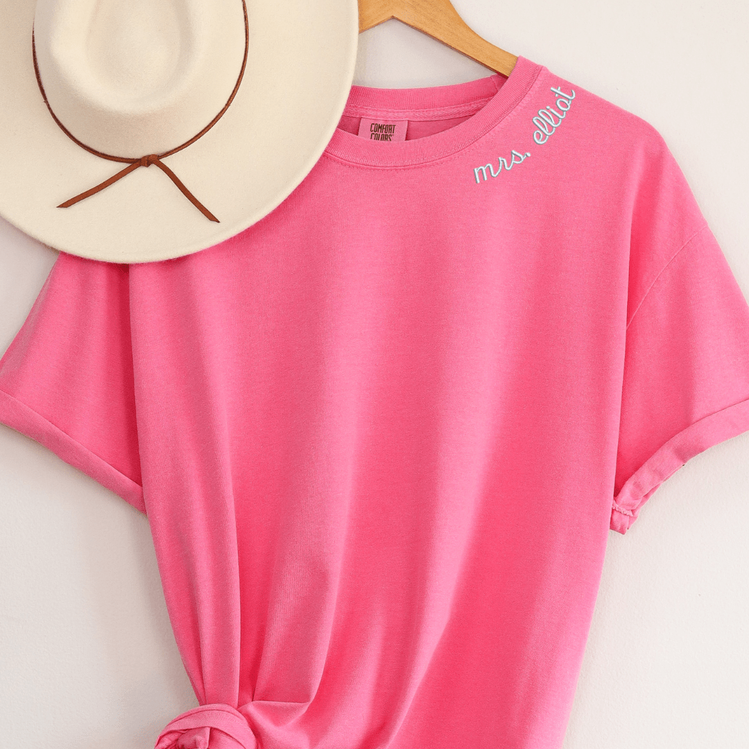 Wedding Party Custom Embroidered Neckline T-shirt - Embroidery - Tshirt