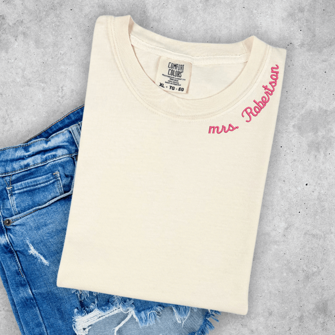 Wedding Party Custom Embroidered Neckline T-shirt - Embroidery - Tshirt