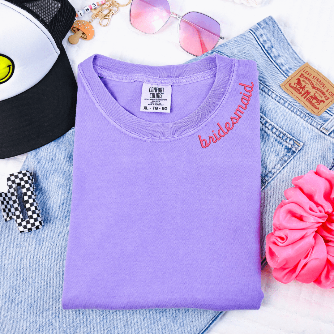 Wedding Party Custom Embroidered Neckline T-shirt - Embroidery - Tshirt