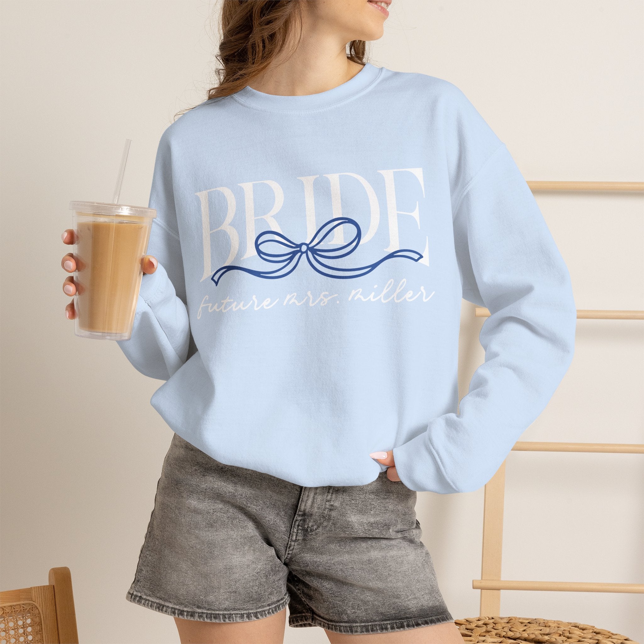 Bow Bride bridal sweatshirt product detail - soft crewneck perfect for bridal showers and bachelorette parties