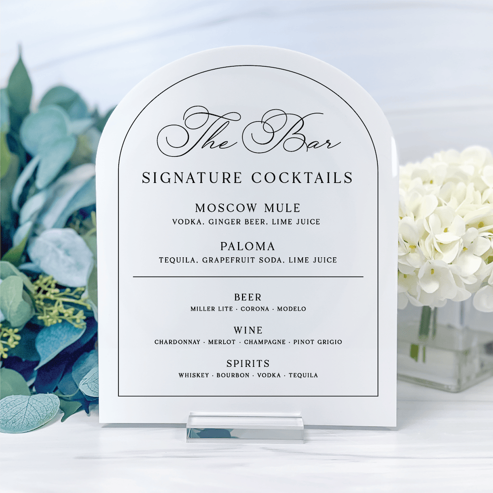 Elegant Wedding Bar Menu Sign