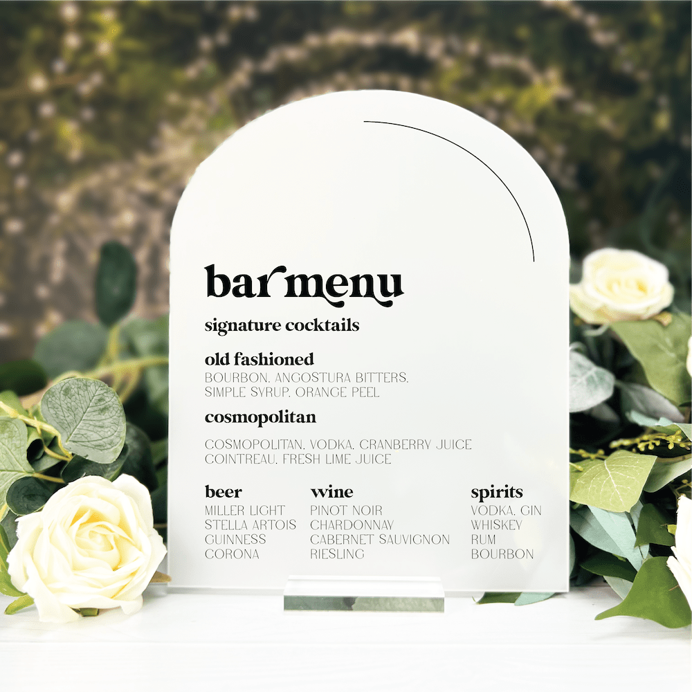 Retro Bar Menu Wedding Sign - Bar Menu - Arch