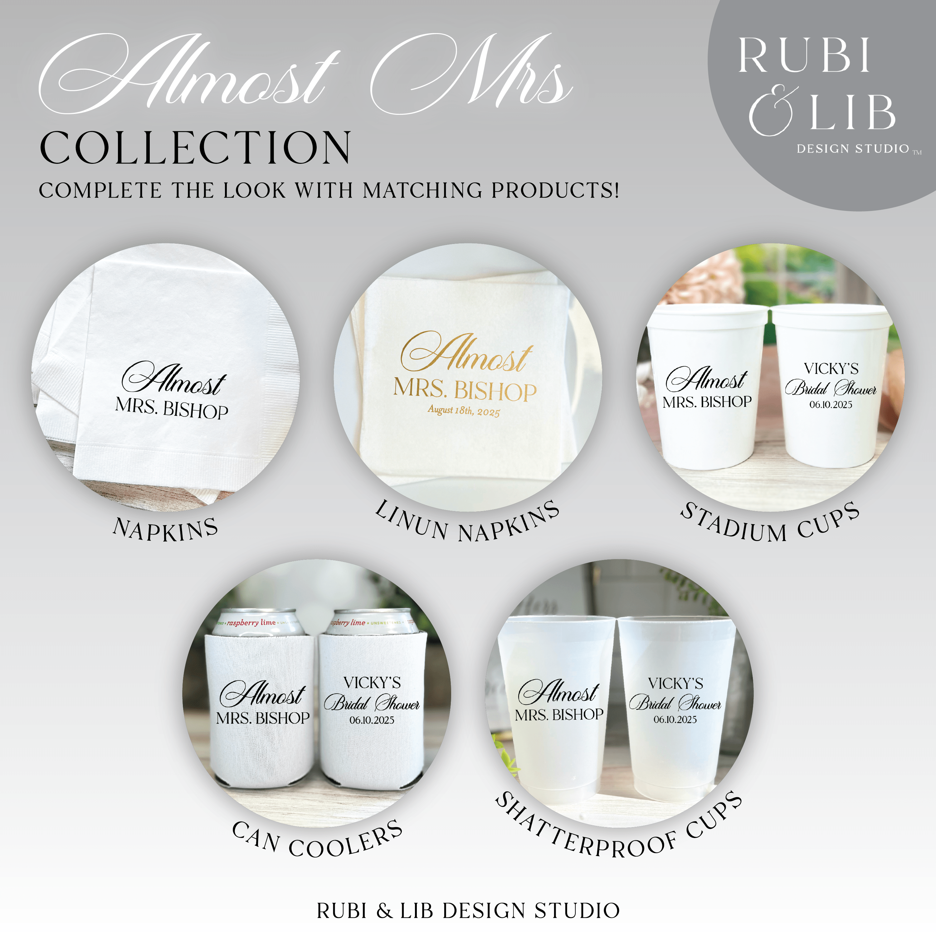 Almost Mrs Bridal Shower Premium Uncoined Napkins - Napkins - Linun Foil Stamped