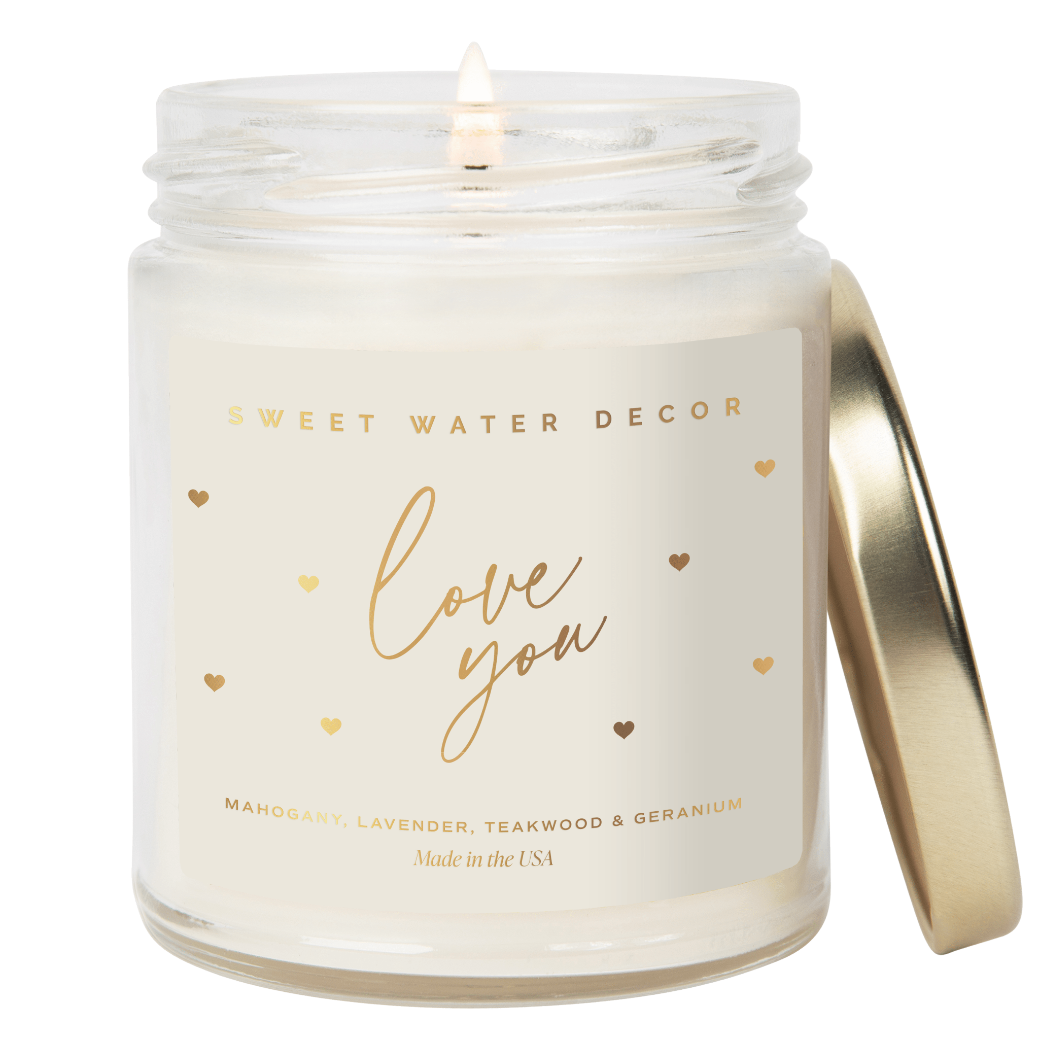 Love You Soy Candle Patterned - Clear Jar - 9 oz (Driftwood and Mahogany)