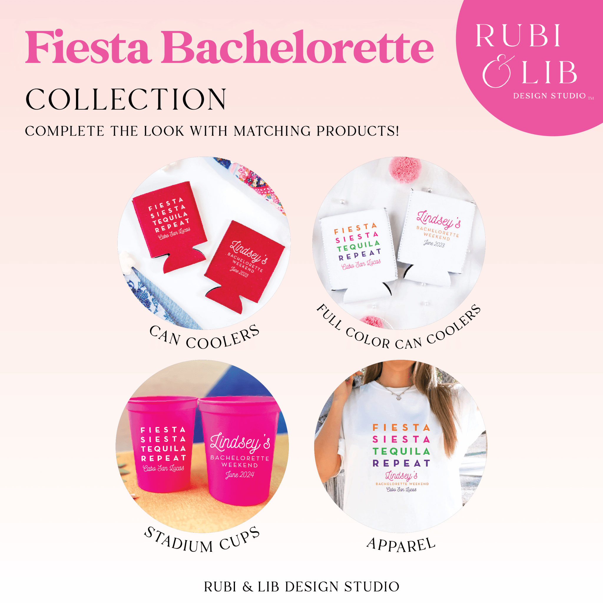 Fiesta Siesta Tequila Repeat Bachelorette Beer Can Cooler - Can Cooler - Full Color