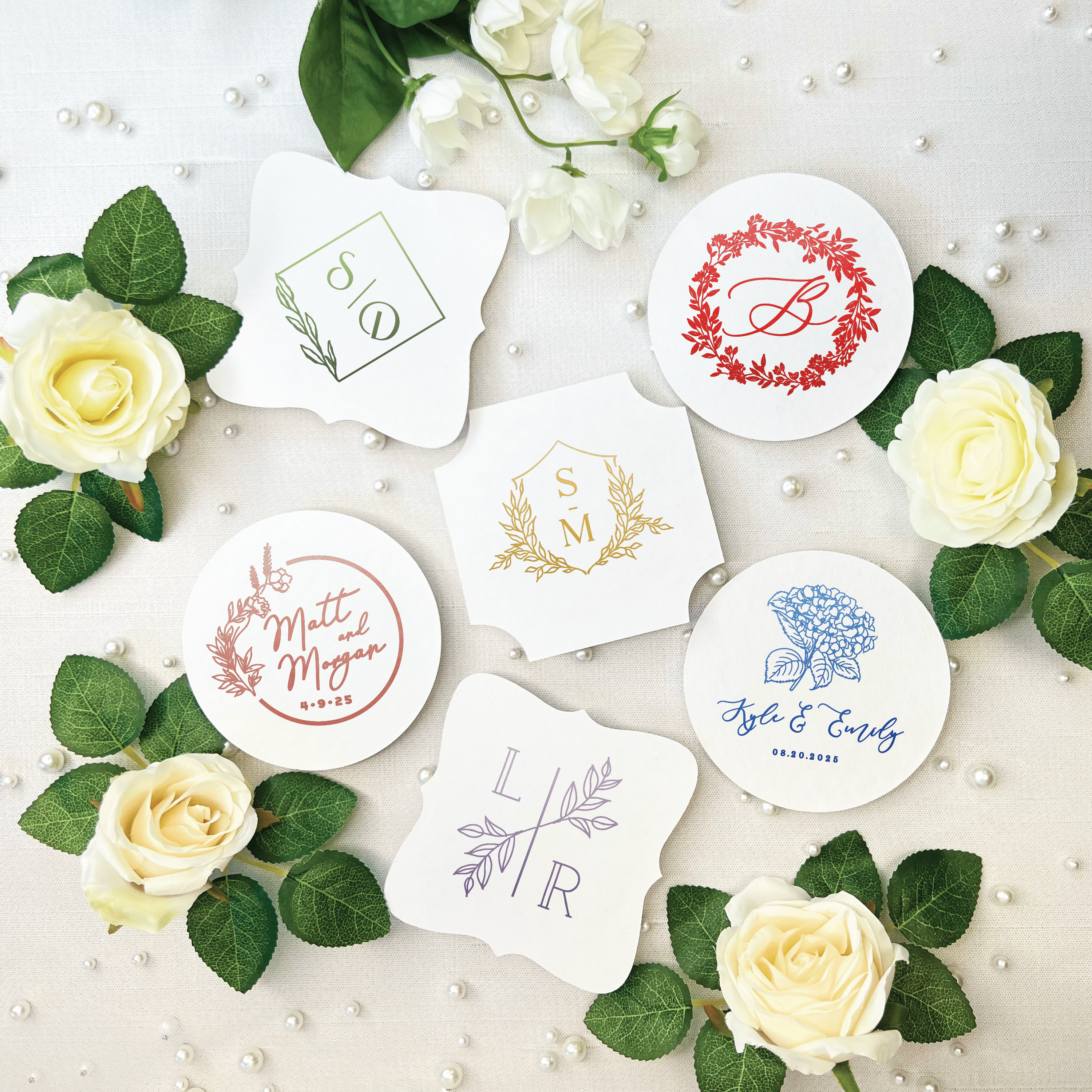 Floral Monogram Personalized Wedding Coasters - Coasters