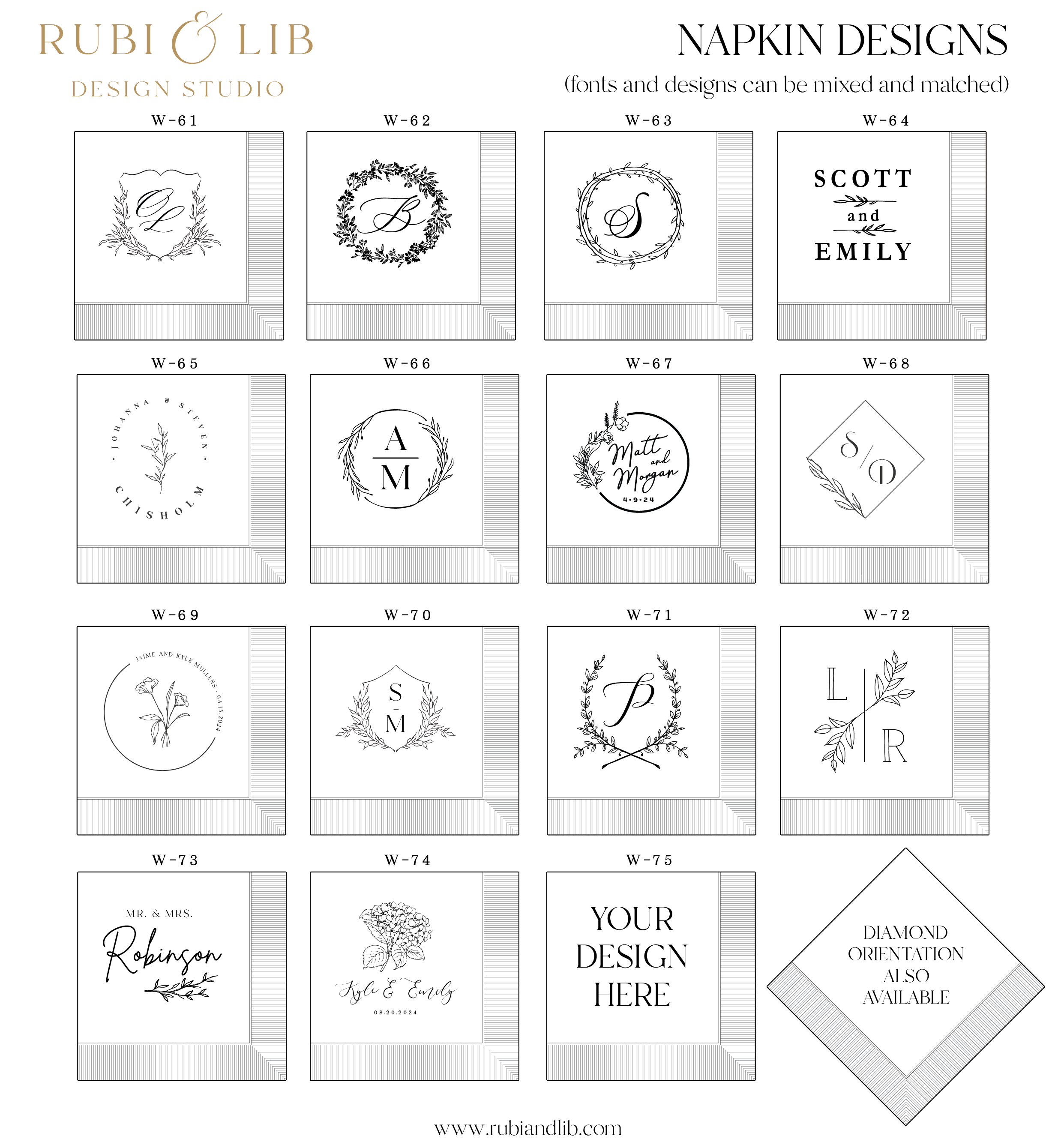 Floral Monogram Wedding Napkins - Napkins - Foil Stamped