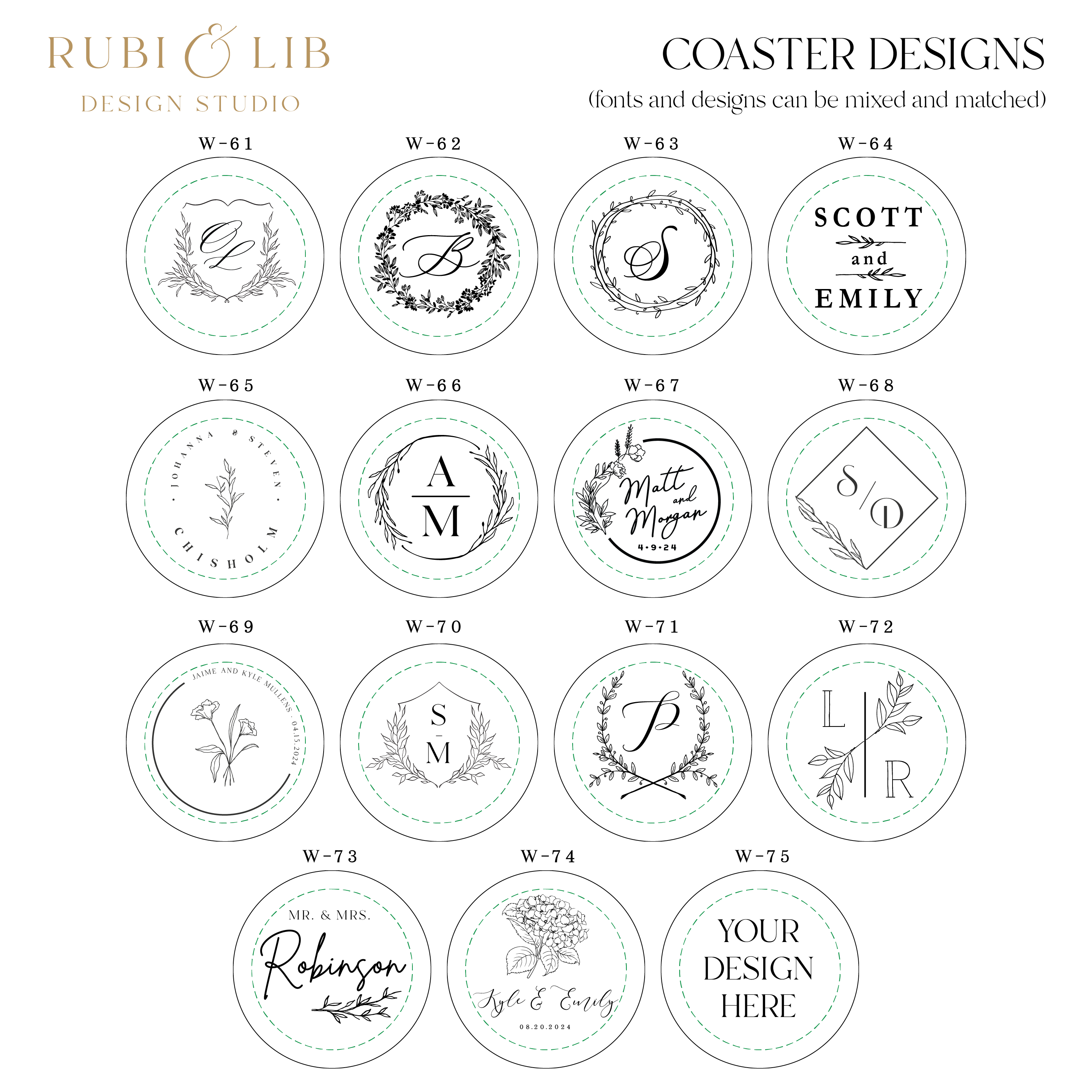 Floral Monogram Personalized Wedding Coasters - Coasters