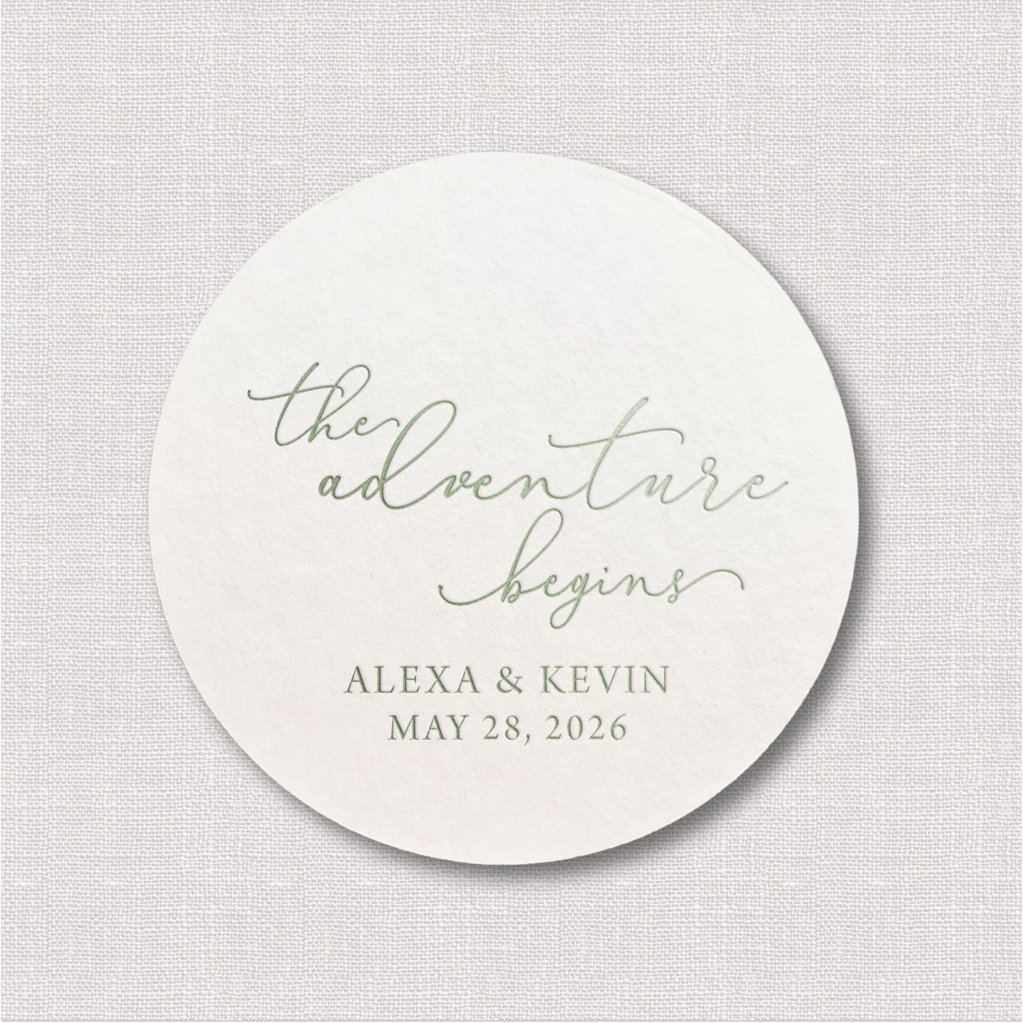 The Adventure Begins Script Wedding Coasters