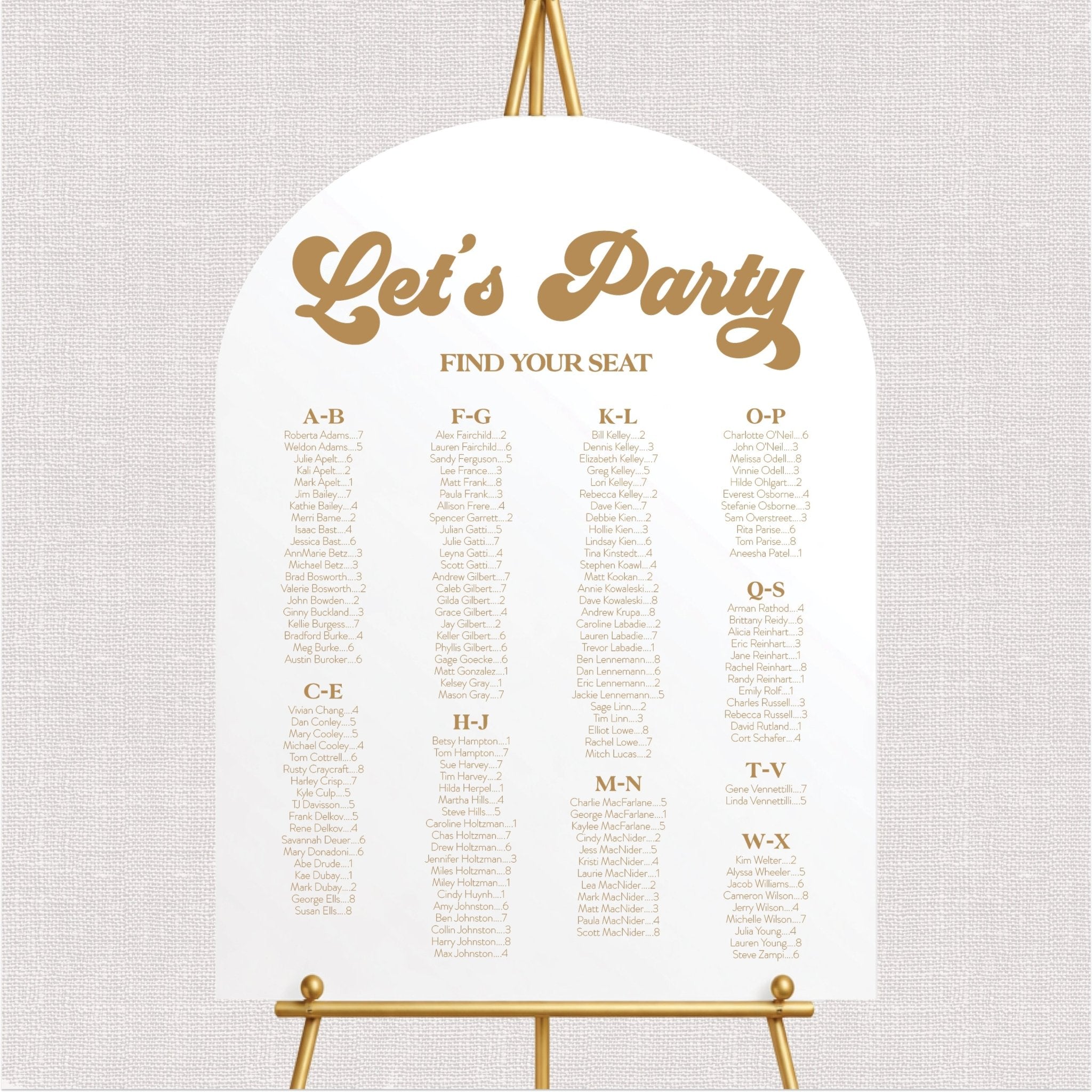 Let's Party Wedding Seating Chart