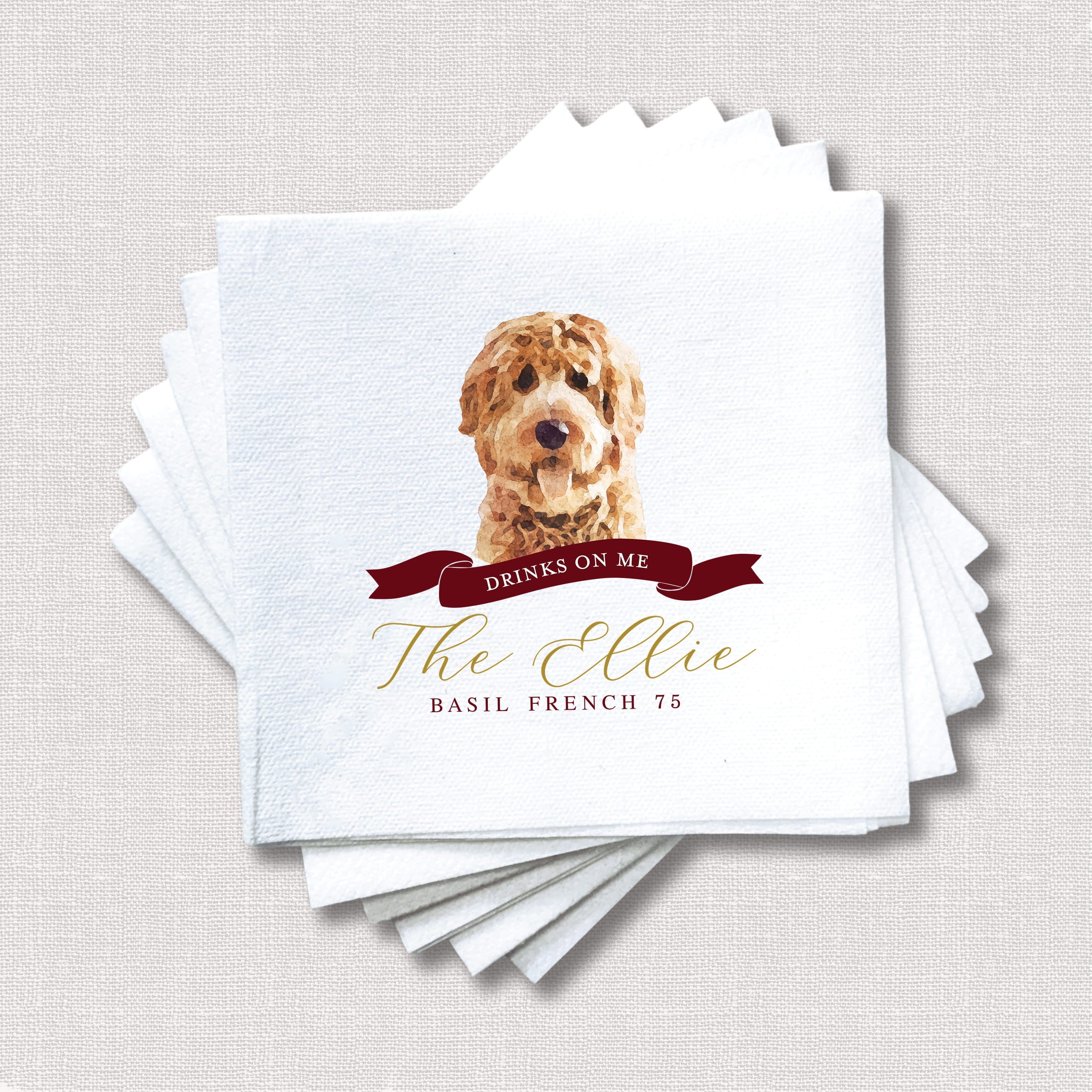 Drinks on Me Wedding Full Color Napkins | Pet Lover