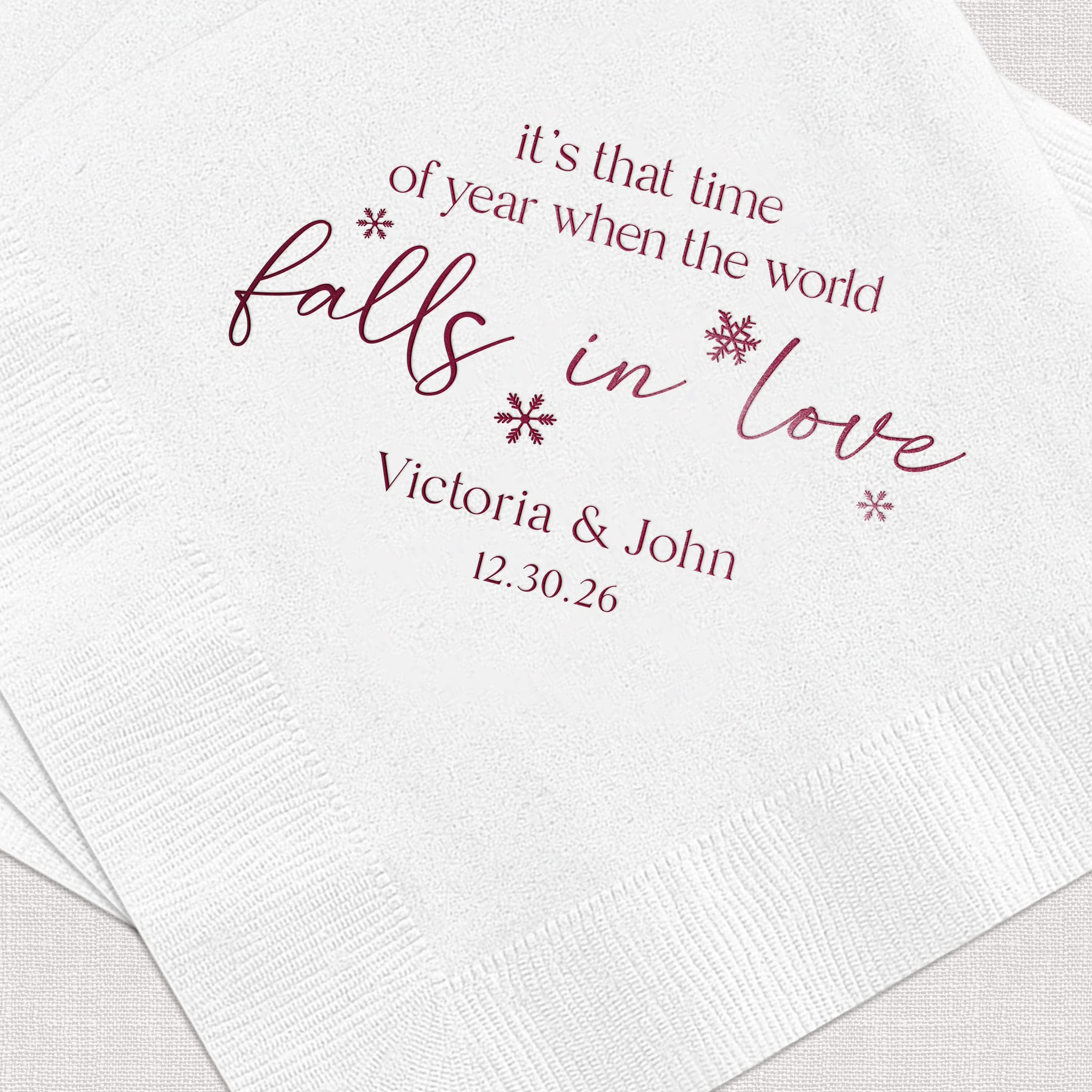 When the World Falls in Love Winter Wedding Napkins