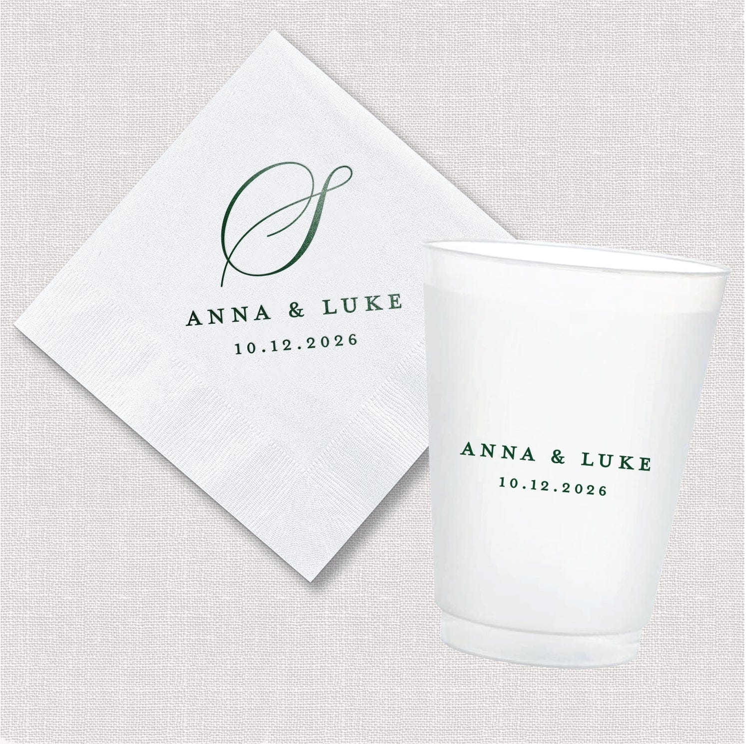 Classic Monogram Wedding Collection | Cocktail Napkin & Shatterproof Cup Bundle