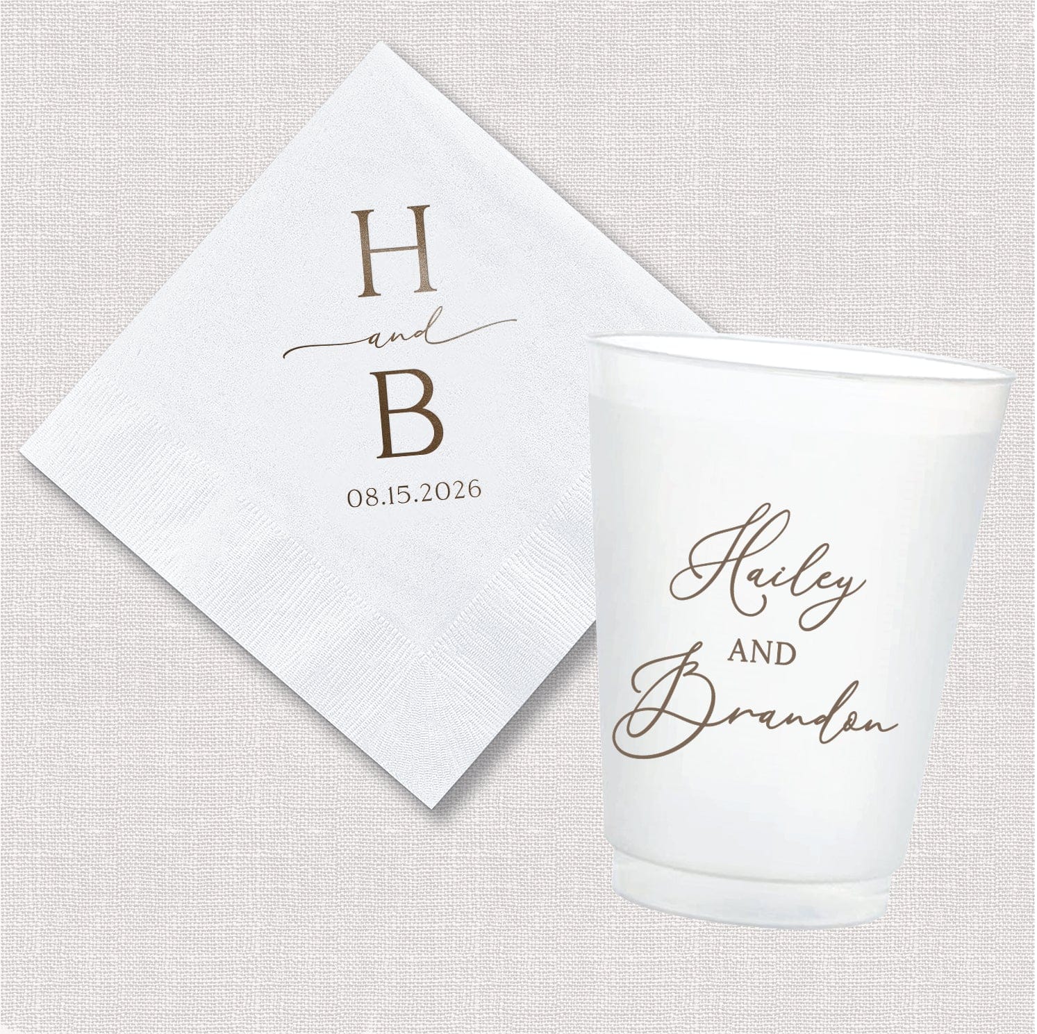 Modern Initial Wedding Collection | Cocktail Napkin & Shatterproof Cup Bundle