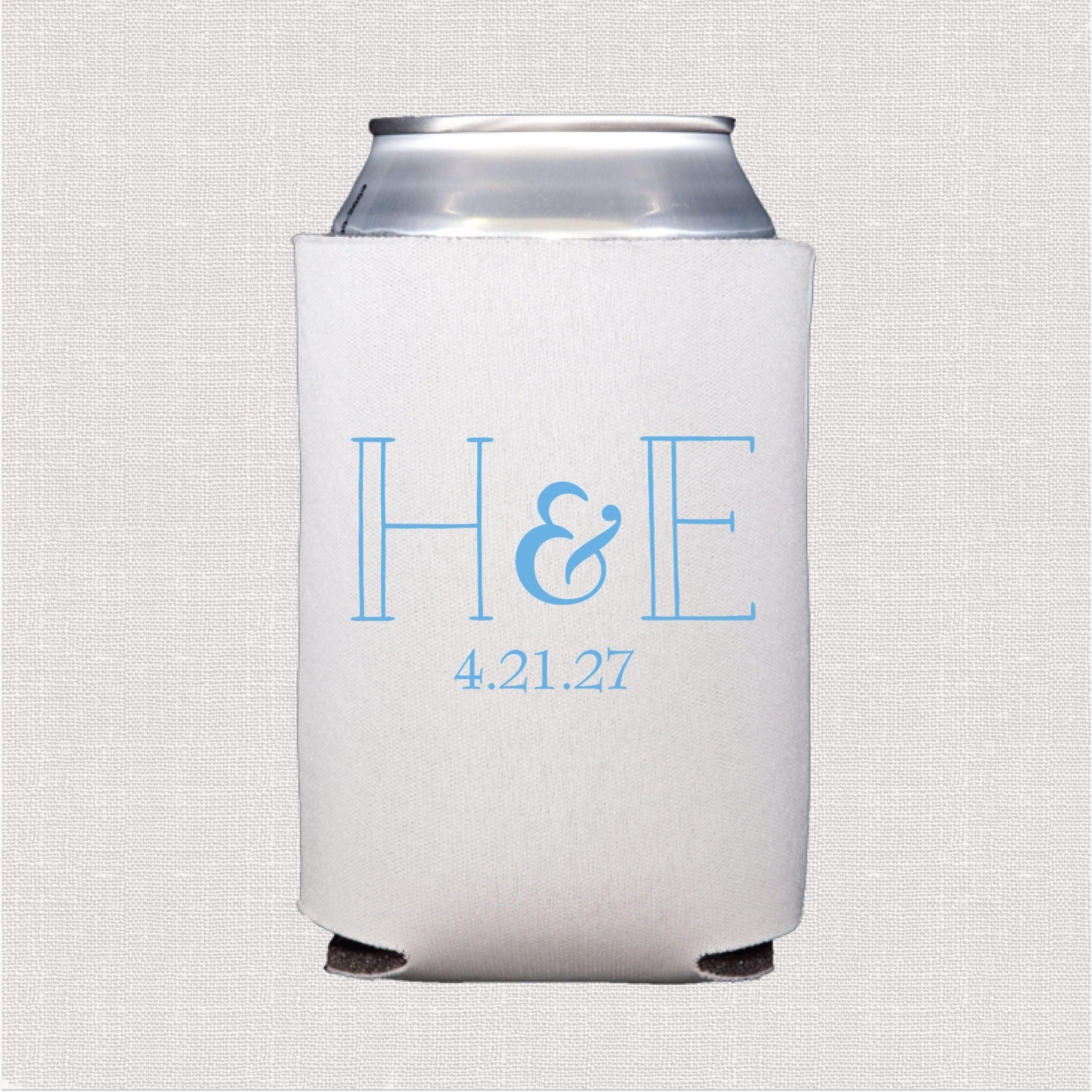 White can cooler with blue monogram and wedding date design
