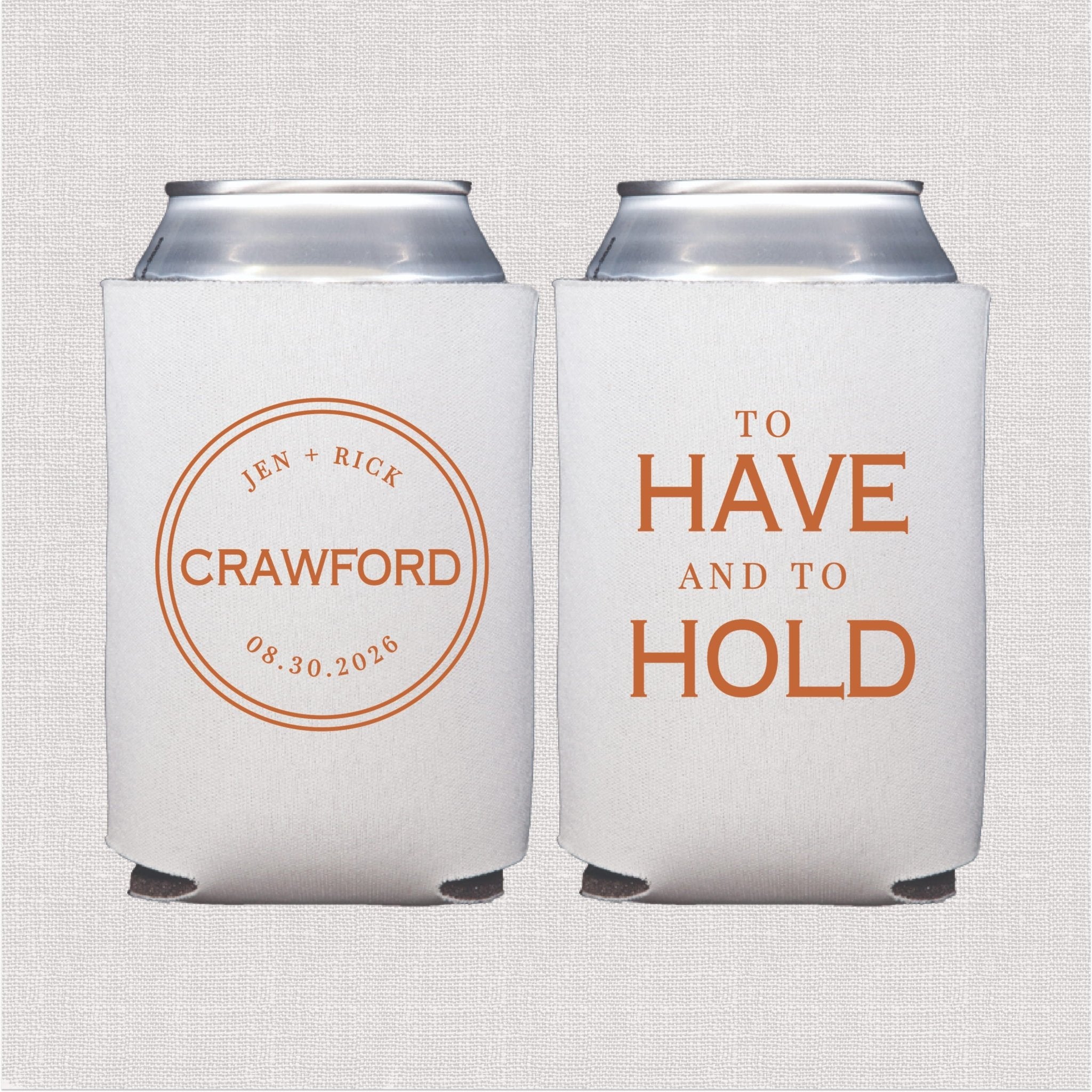 White can cooler with coral personalized text wedding text and personalized circular monogram design