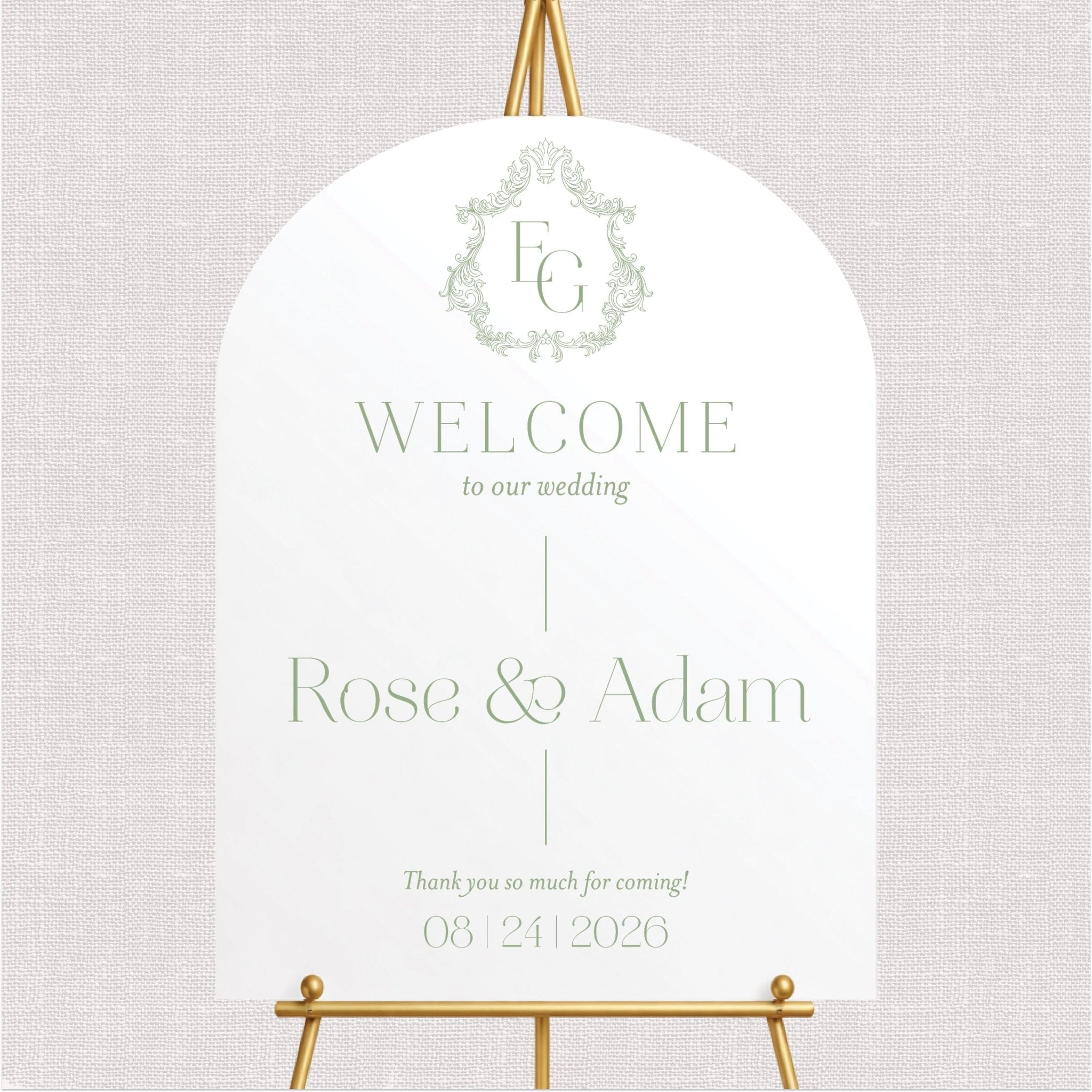 Wedding Welcome Sign with Crest Monogram | Elegant Wedding Entrance Sign