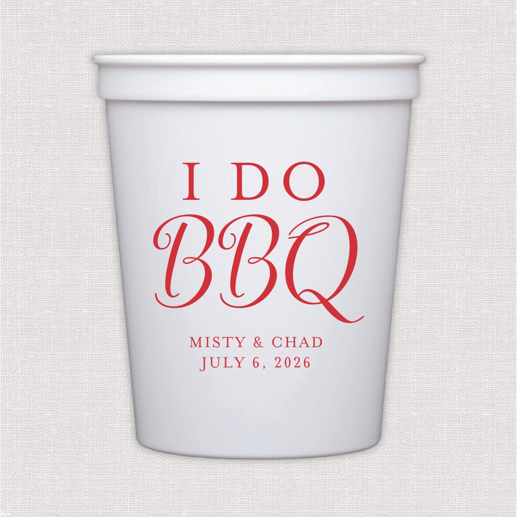 I Do BBQ Rehearsal Dinner Wedding Stadium Cups | Rubi & Lib