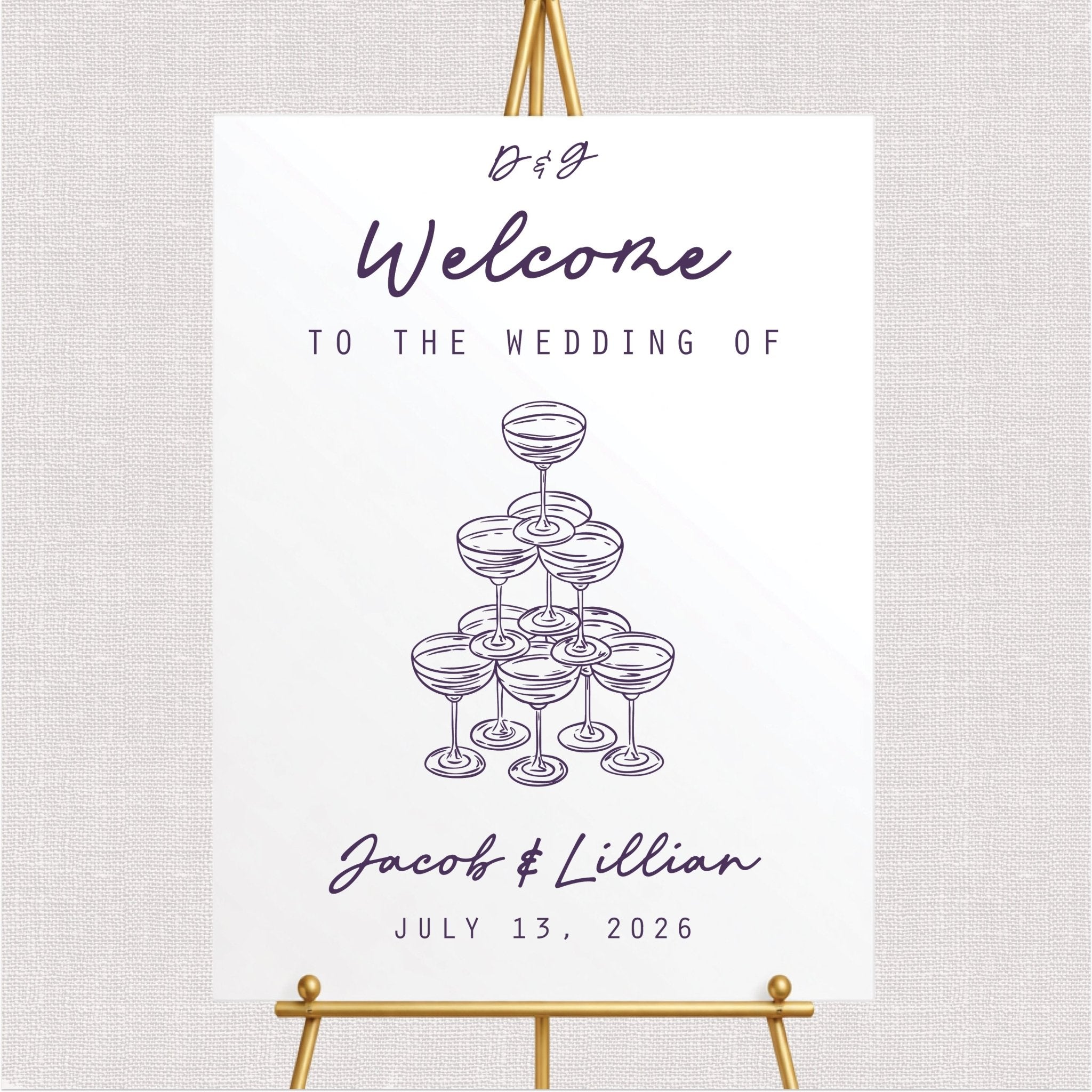 Modern Champagne Tower Wedding Sign | Fun Wedding Welcome Sign