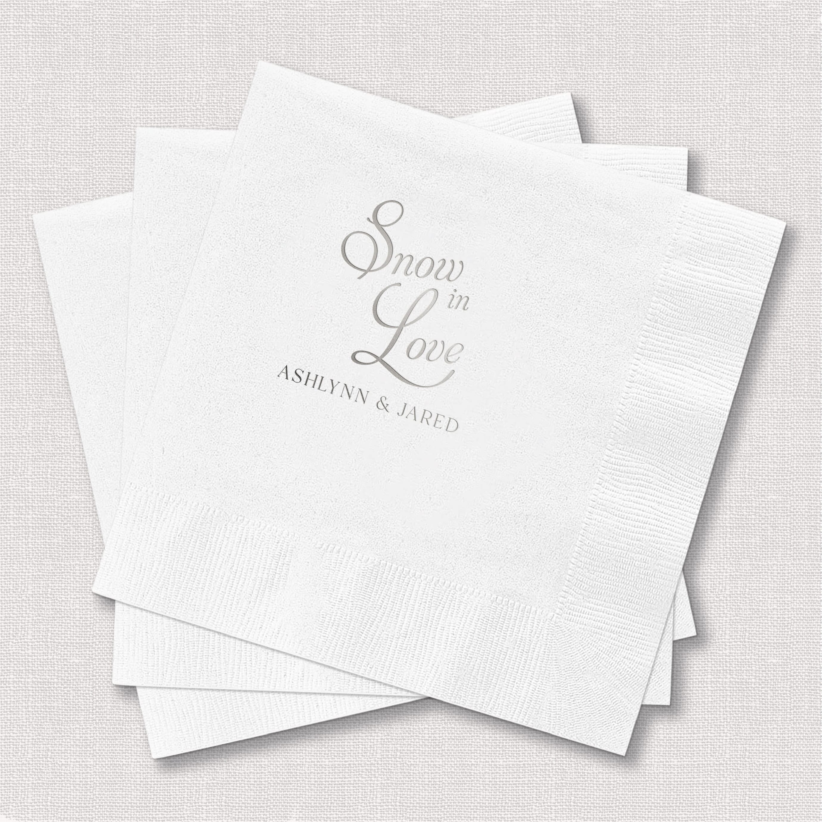 Snow In Love Personalized Wedding Napkins