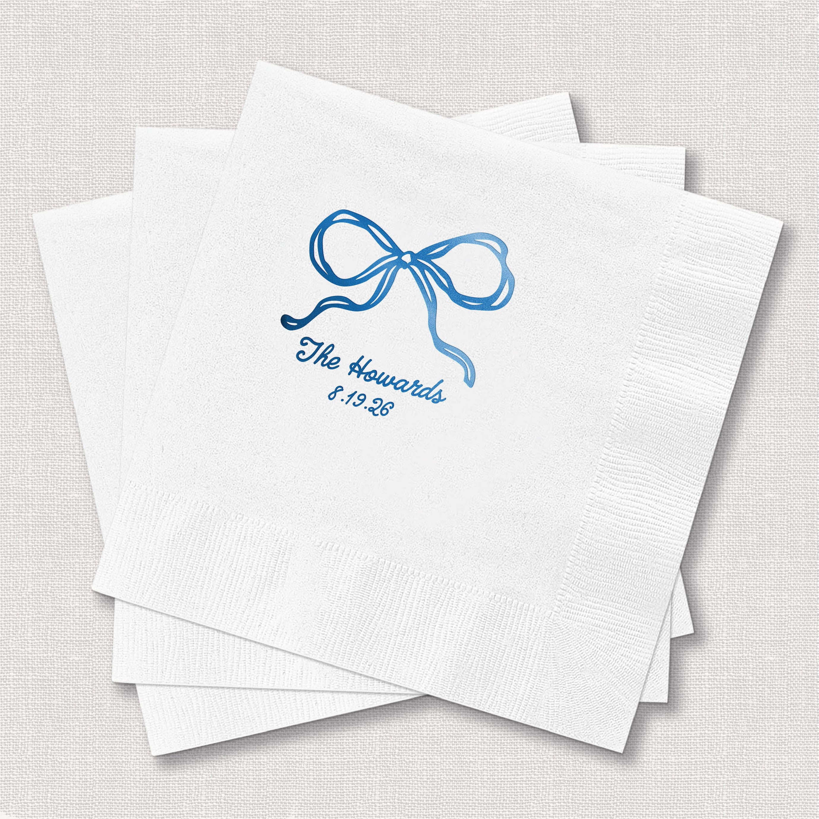 Personalized Whimsical Bow Wedding Cocktail Napkins