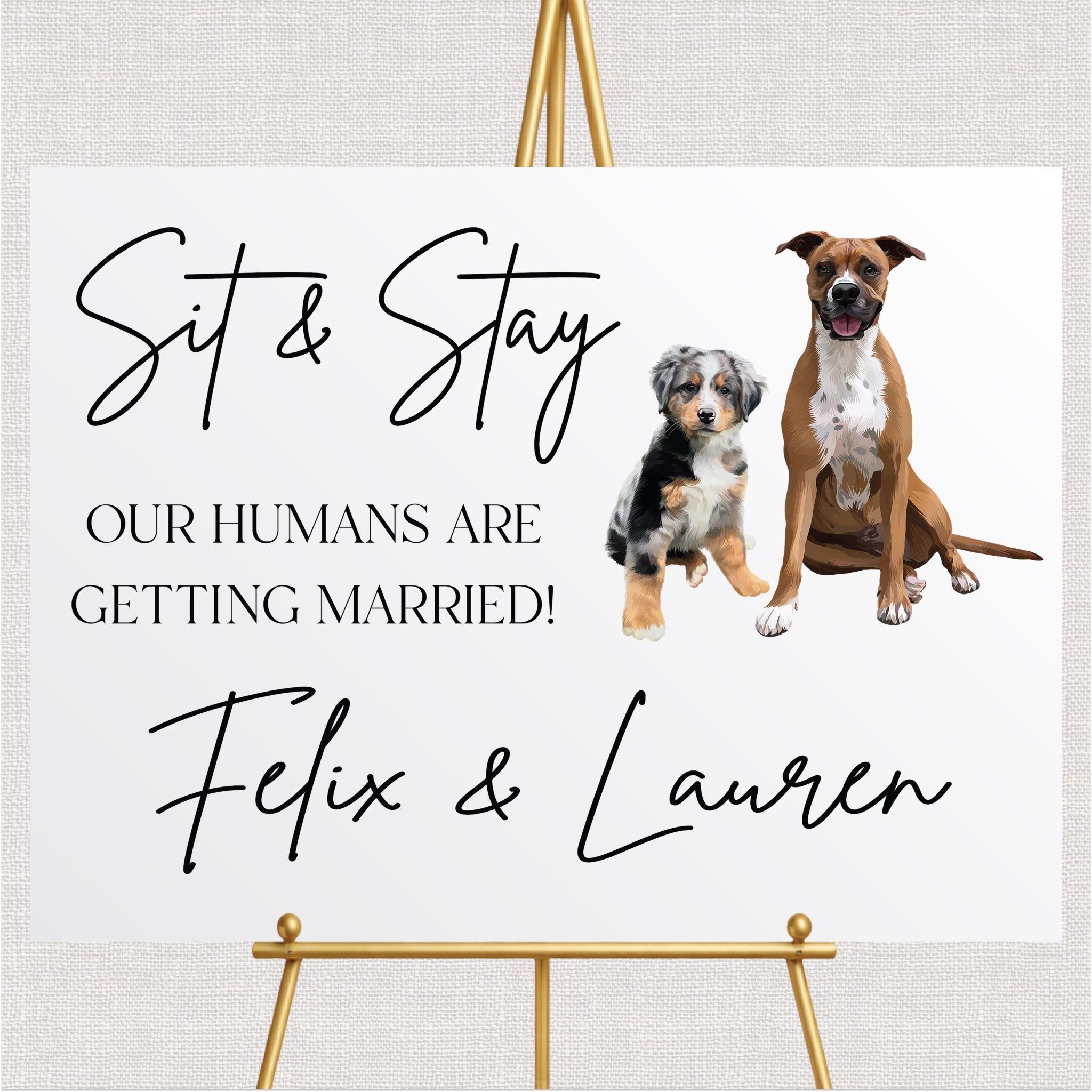 Sit & Stay Custom Illustrated Pet Ceremony Sign - Landscape
