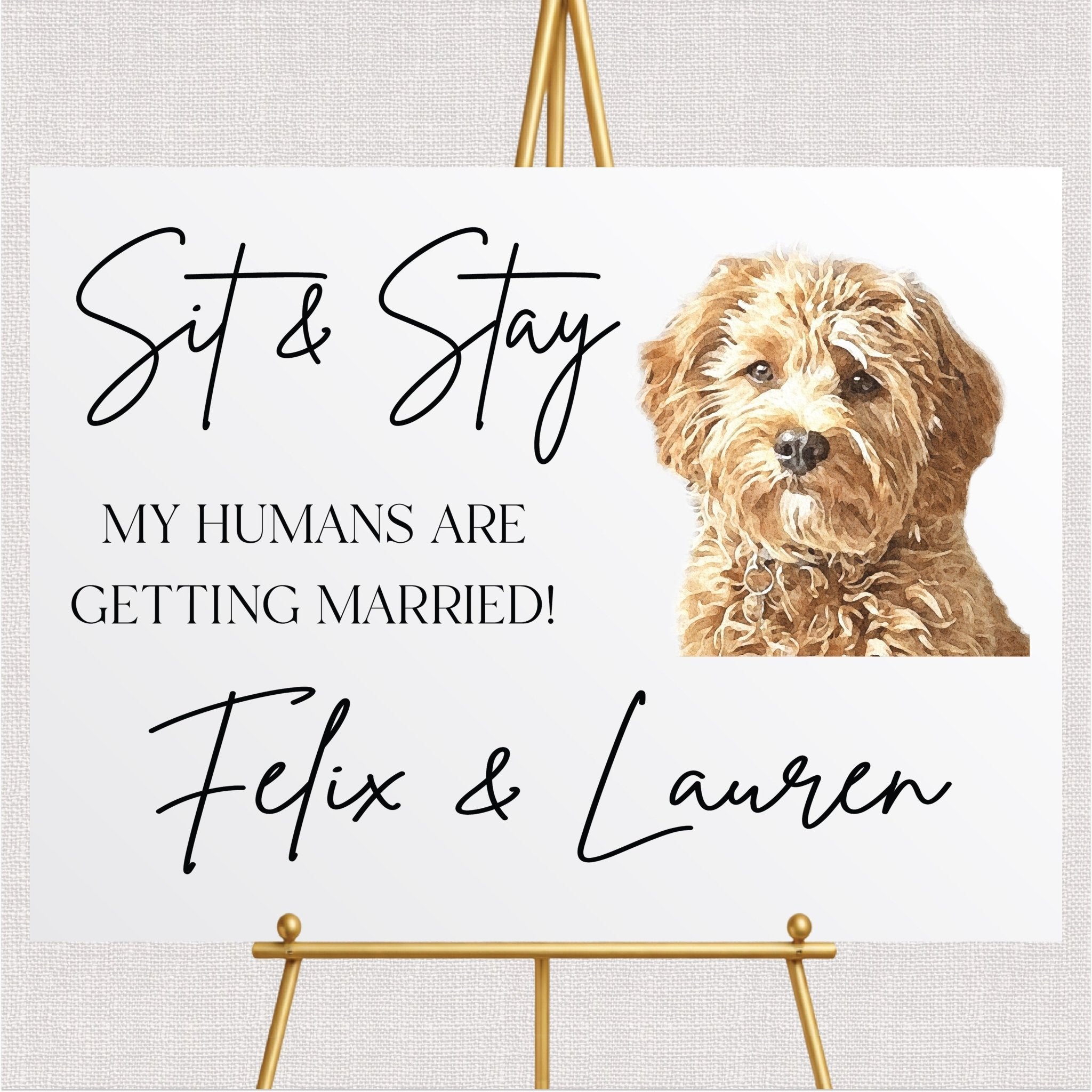 Sit & Stay Custom Illustrated Pet Ceremony Sign - Landscape