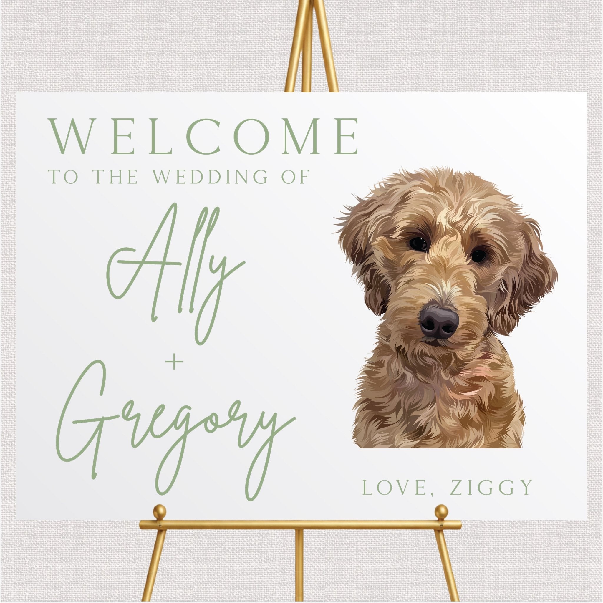 Custom Illustrated Pet Modern Welcome Sign - Landscape
