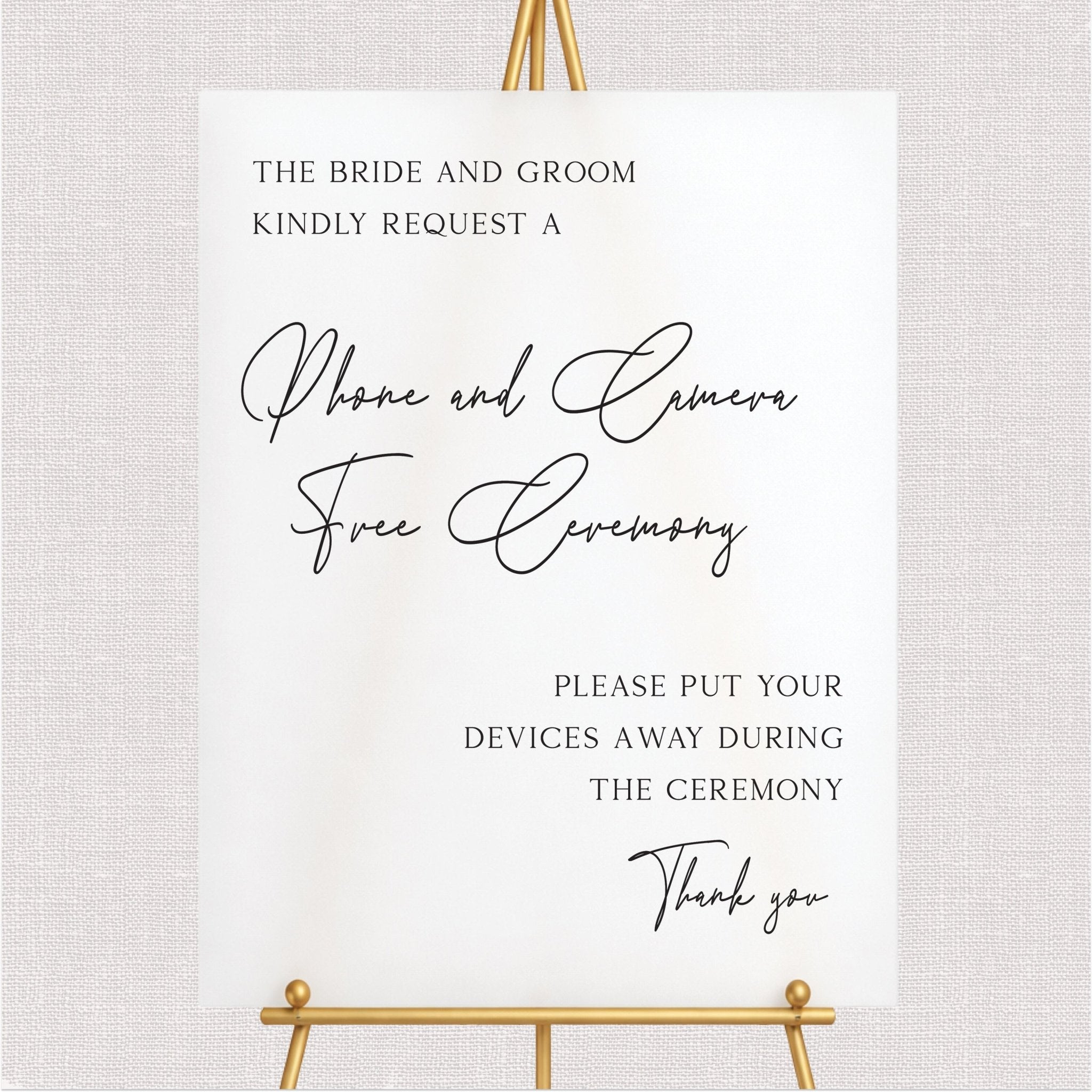 Phone and Camera Free Ceremony Sign