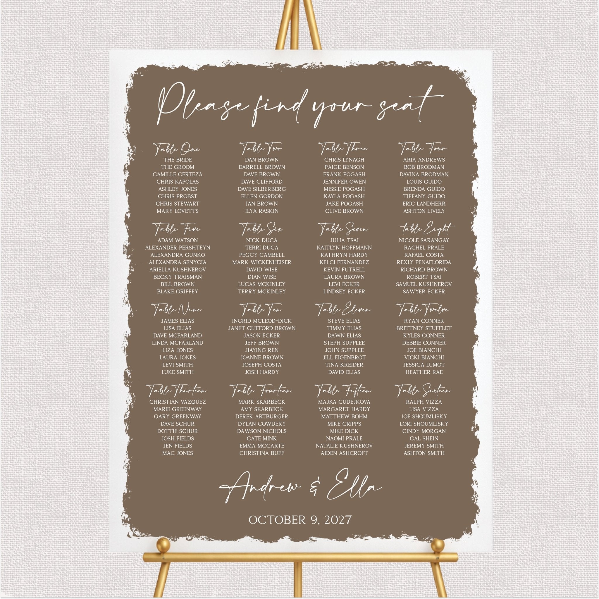 Colored Back Wedding Seating Chart Sign