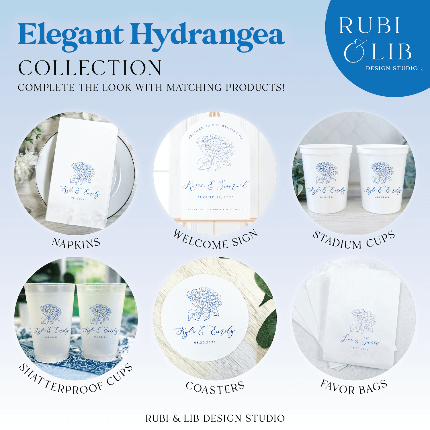 Elegant Hydrangea Wedding Napkins - Napkins - Foil Stamped