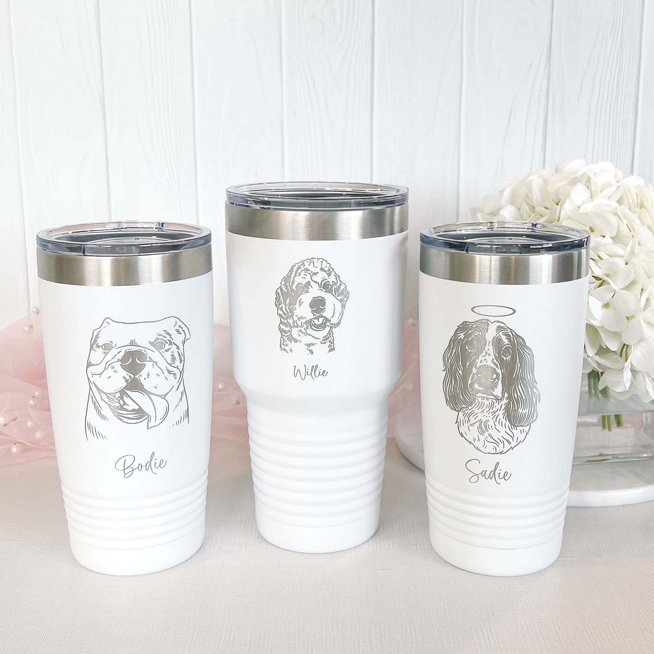 Custom Pet Portrait Tumbler - Laser Engraved Travel Cup